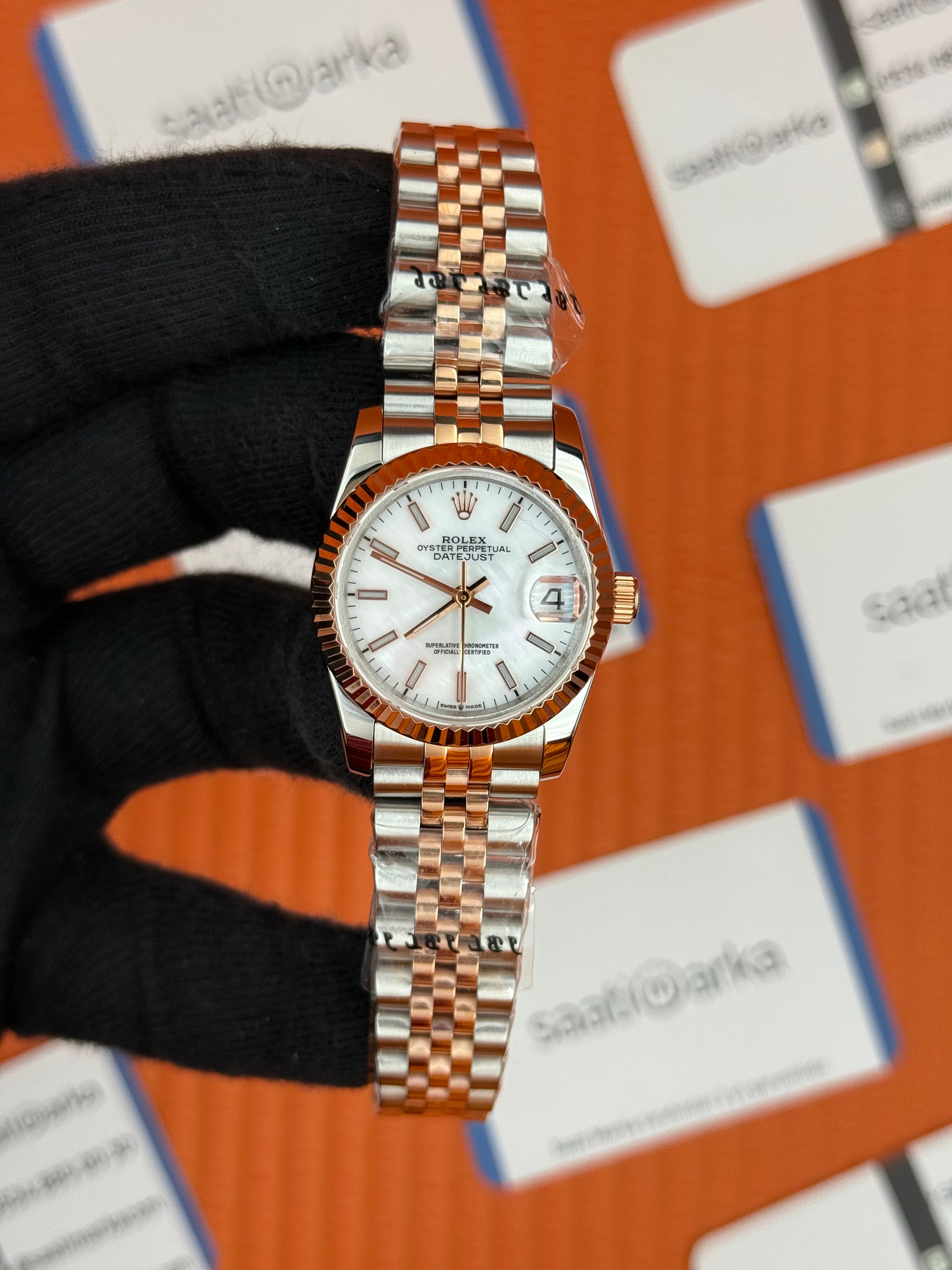 ROLEX datejust 31mm beyaz sedefli kadran rose silver jubilee kordon
