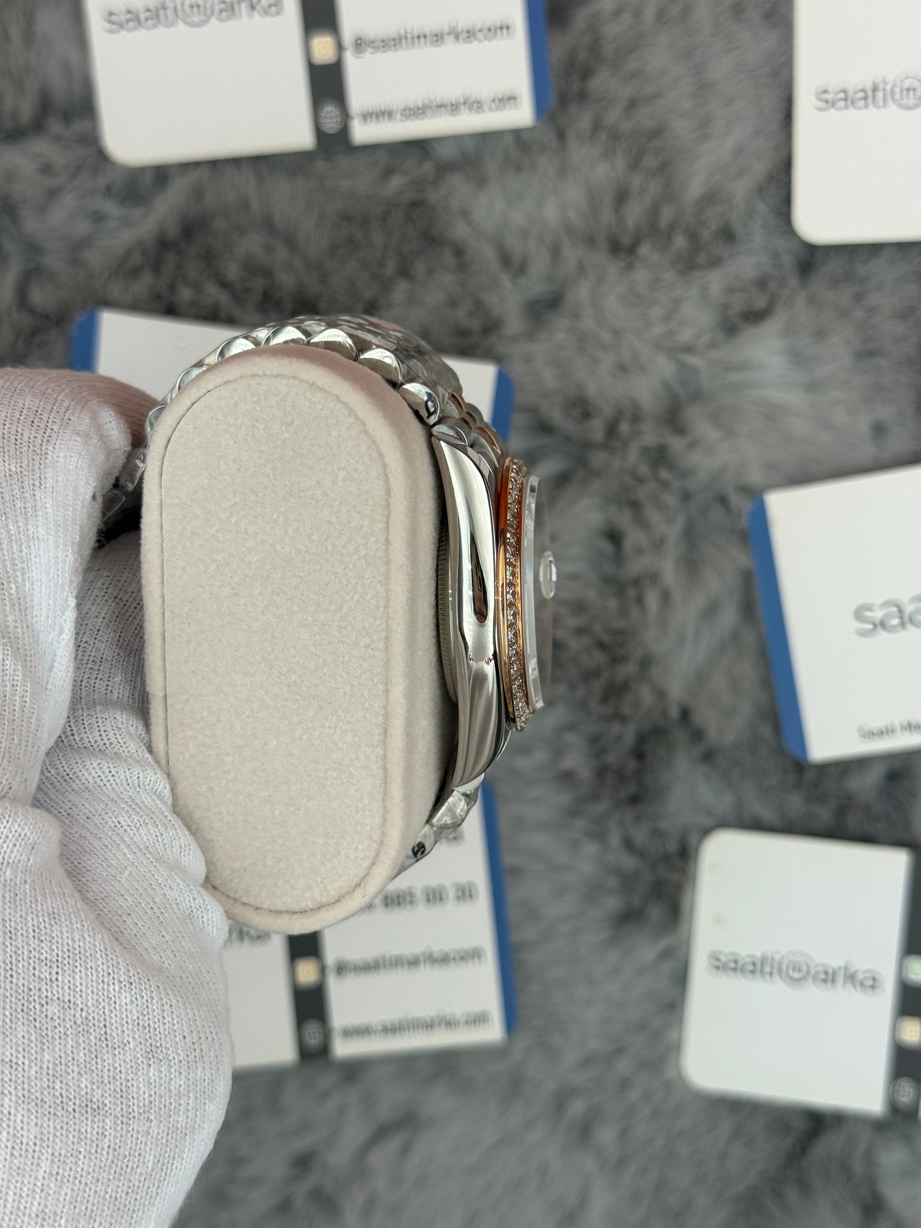 ROLEX Datejust 36mm beyaz kadran taşlı bezel silver kasa rose silver jubilee kordon