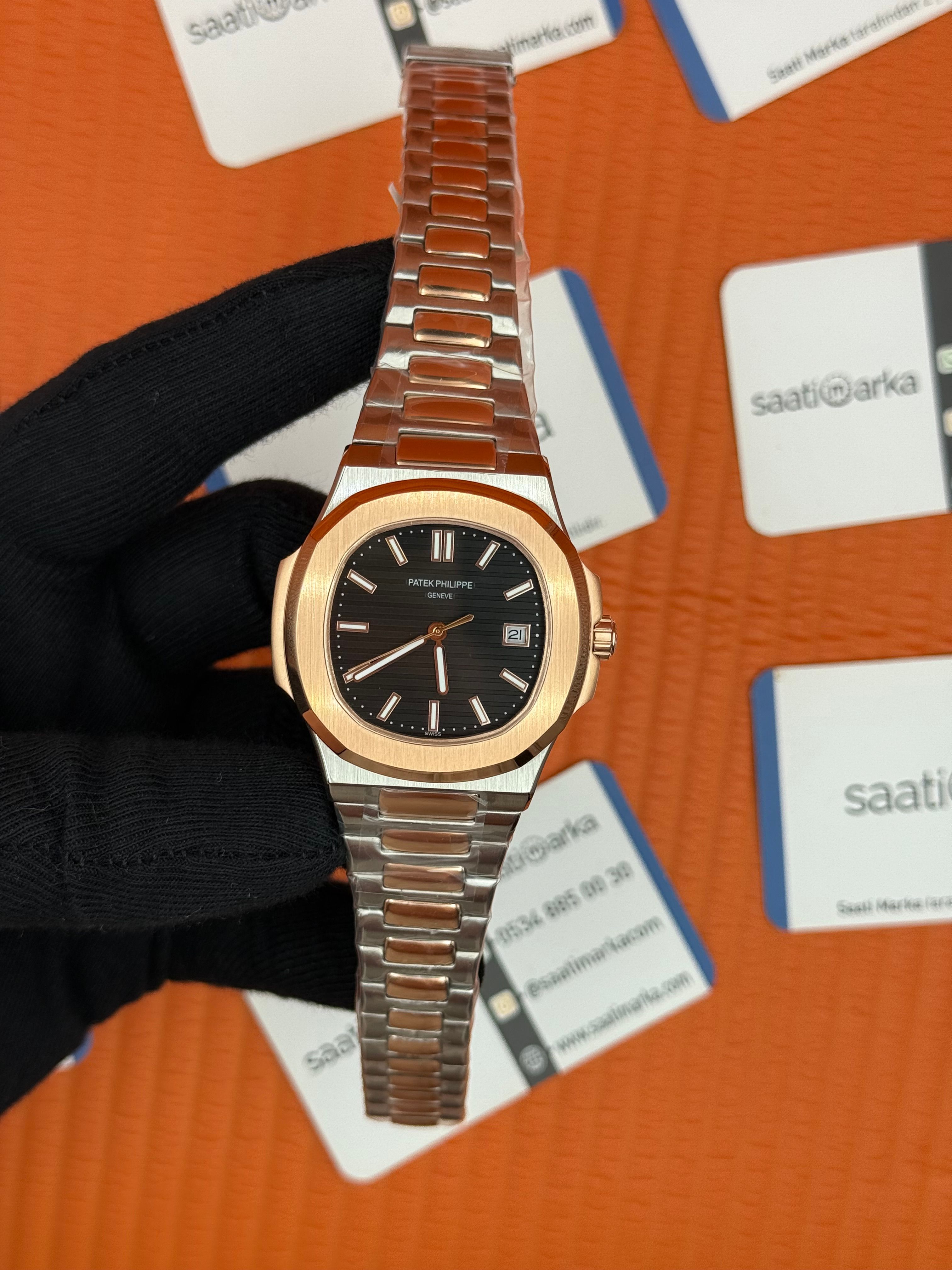 PATEK PHILIPPE nautilus siyah kadran rose silver kasa kordon