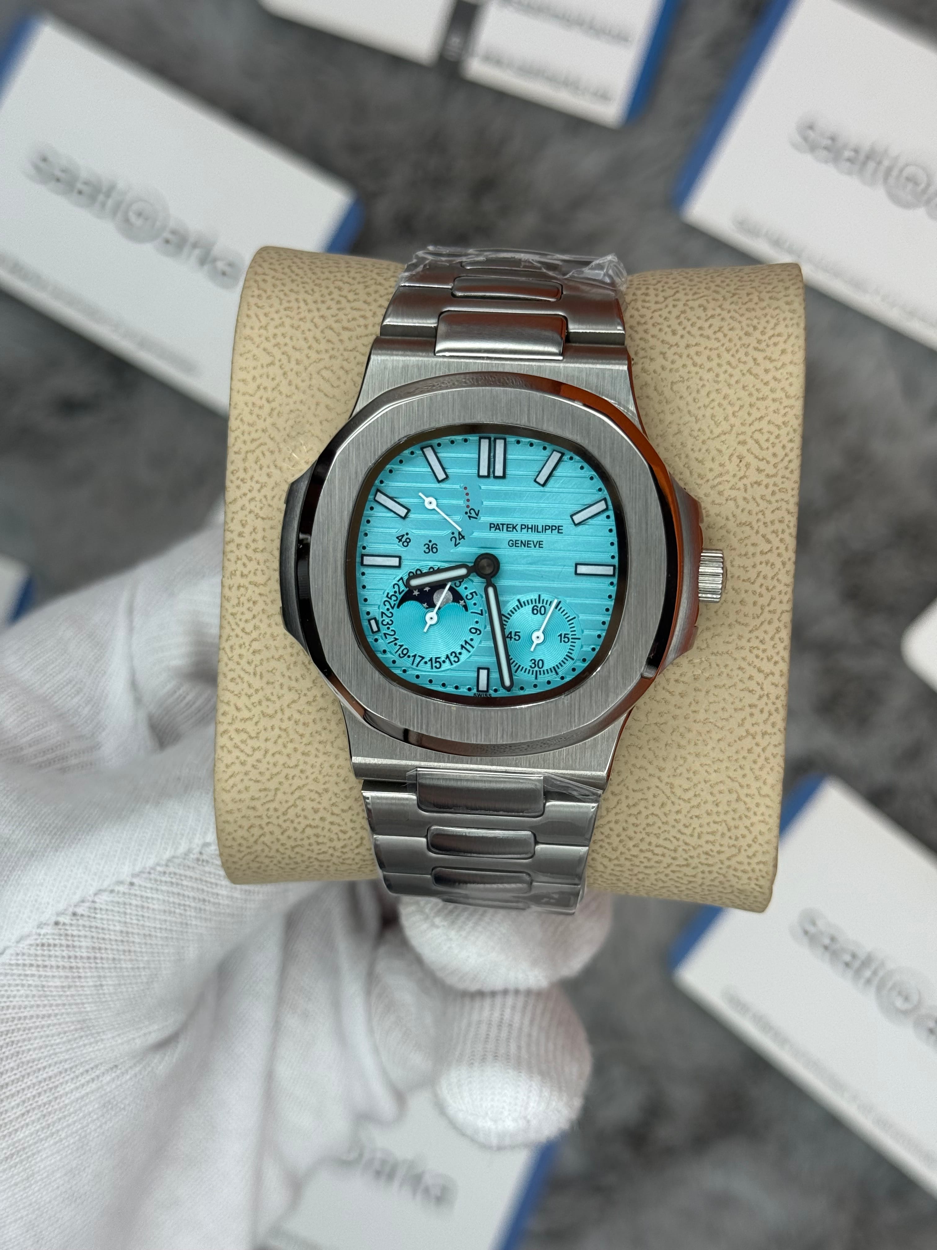 PATEK PHİLİPPE nautilus moontphase 5712 turkuaz kadran silver kasa kordon 40mm erkek kol saati