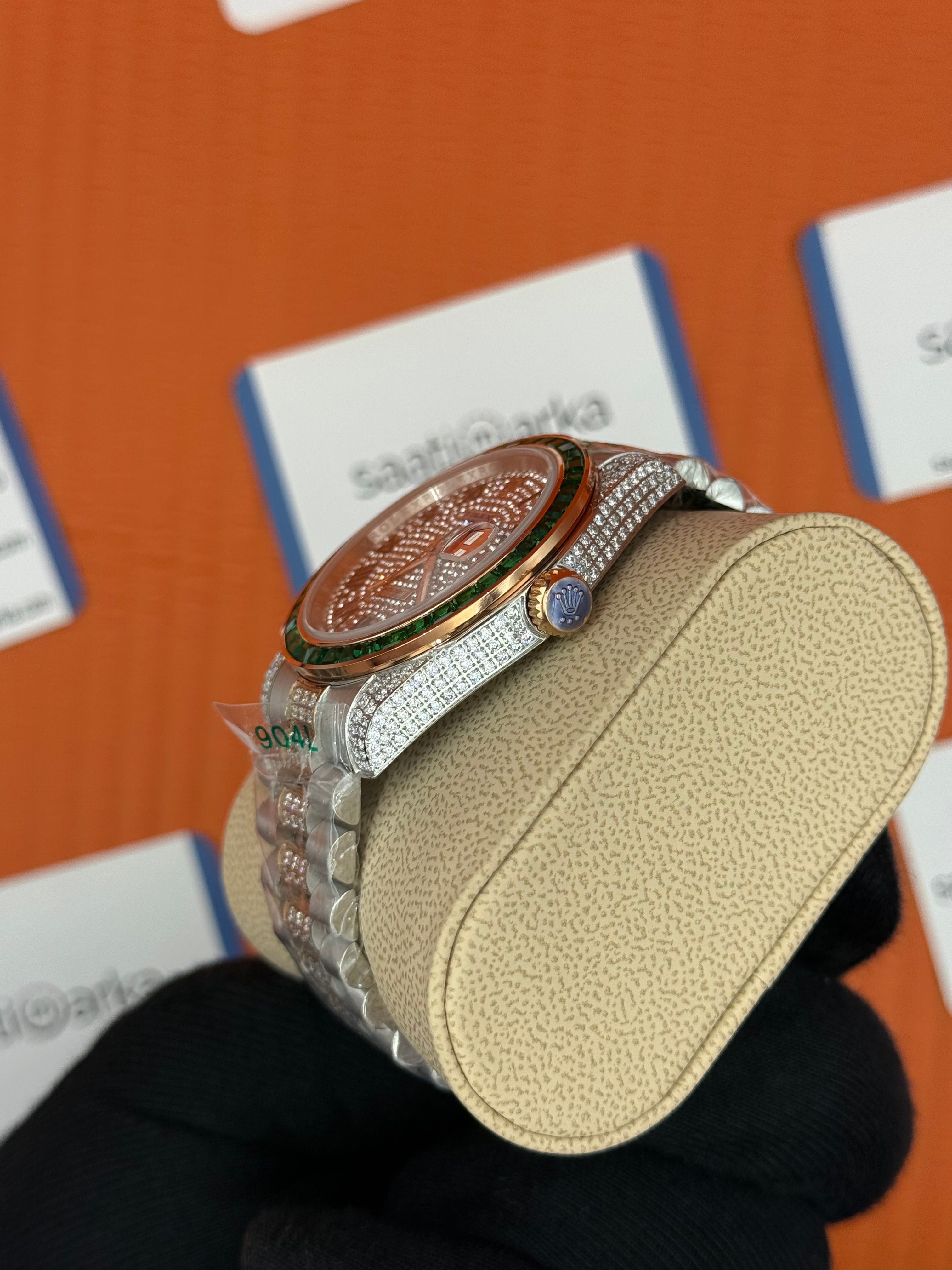 ROLEX Datejust taşlı kasa kordon rose silver kordon 