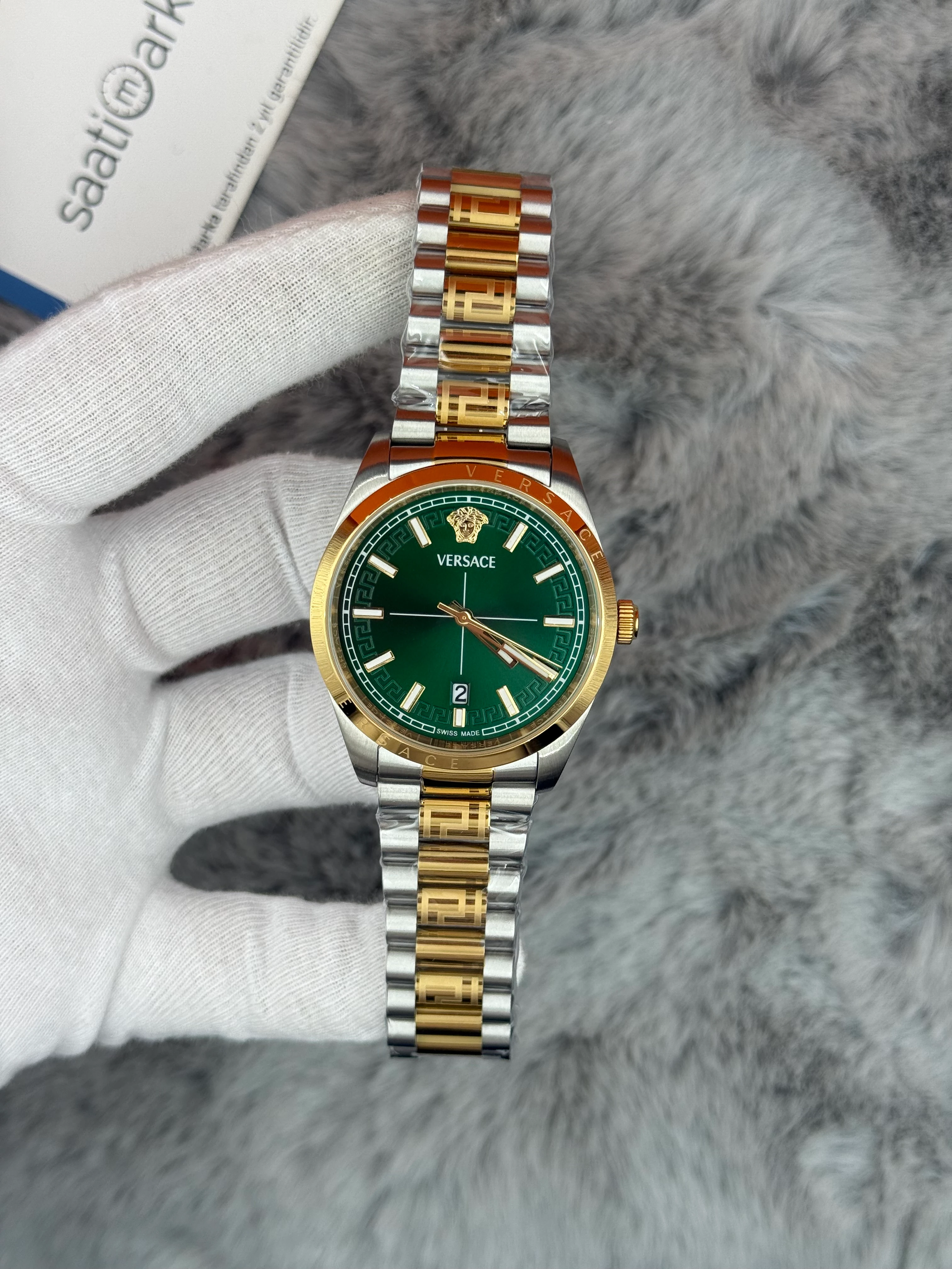 VERSACE 40MM YEŞİL KADRAN GOLD SİLVER KASA KORDON ERKEK KOL SAATİ