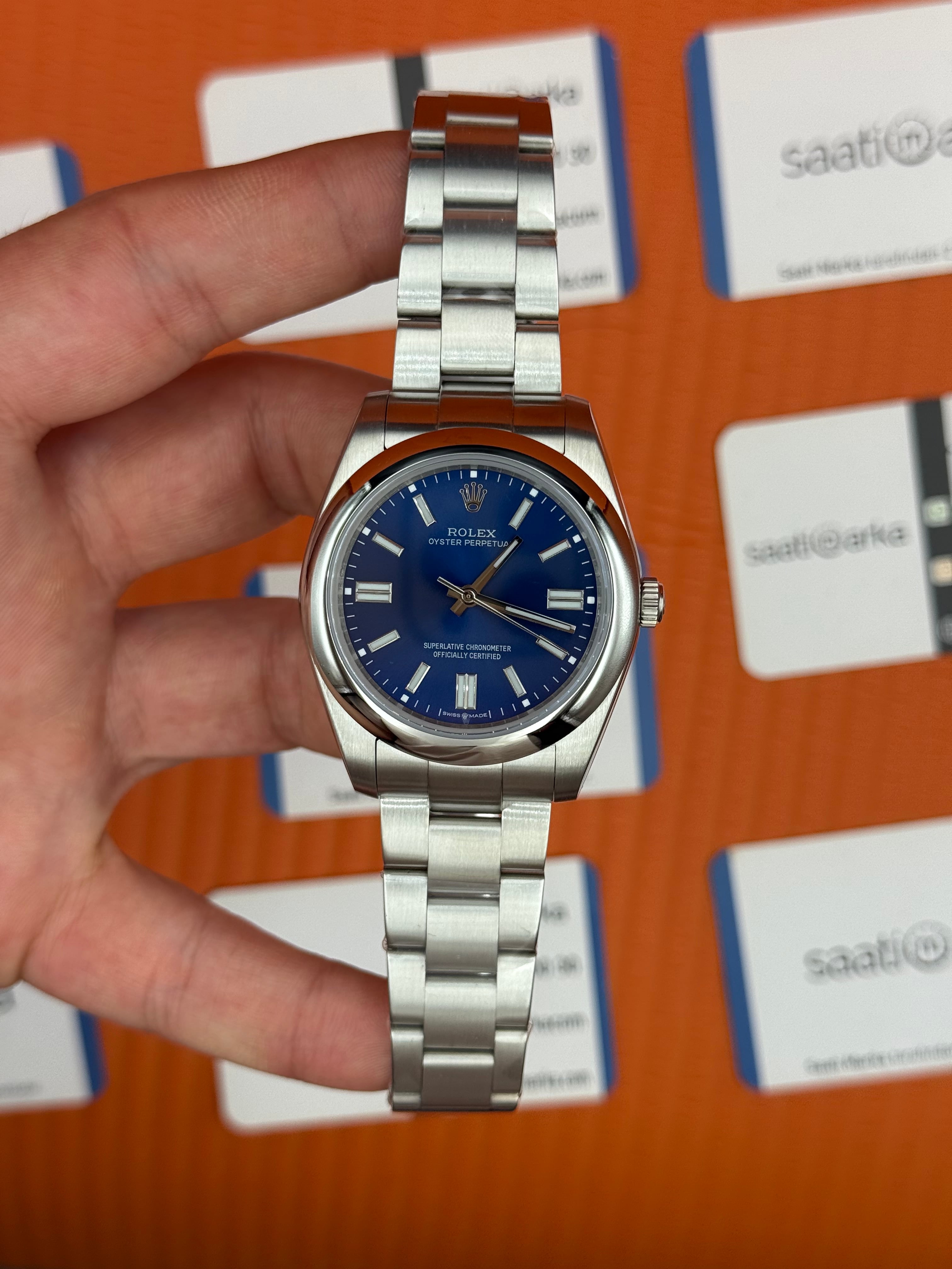 ROLEX oyster perpetual mavi kadran silver kasa kordon erkek kol saati