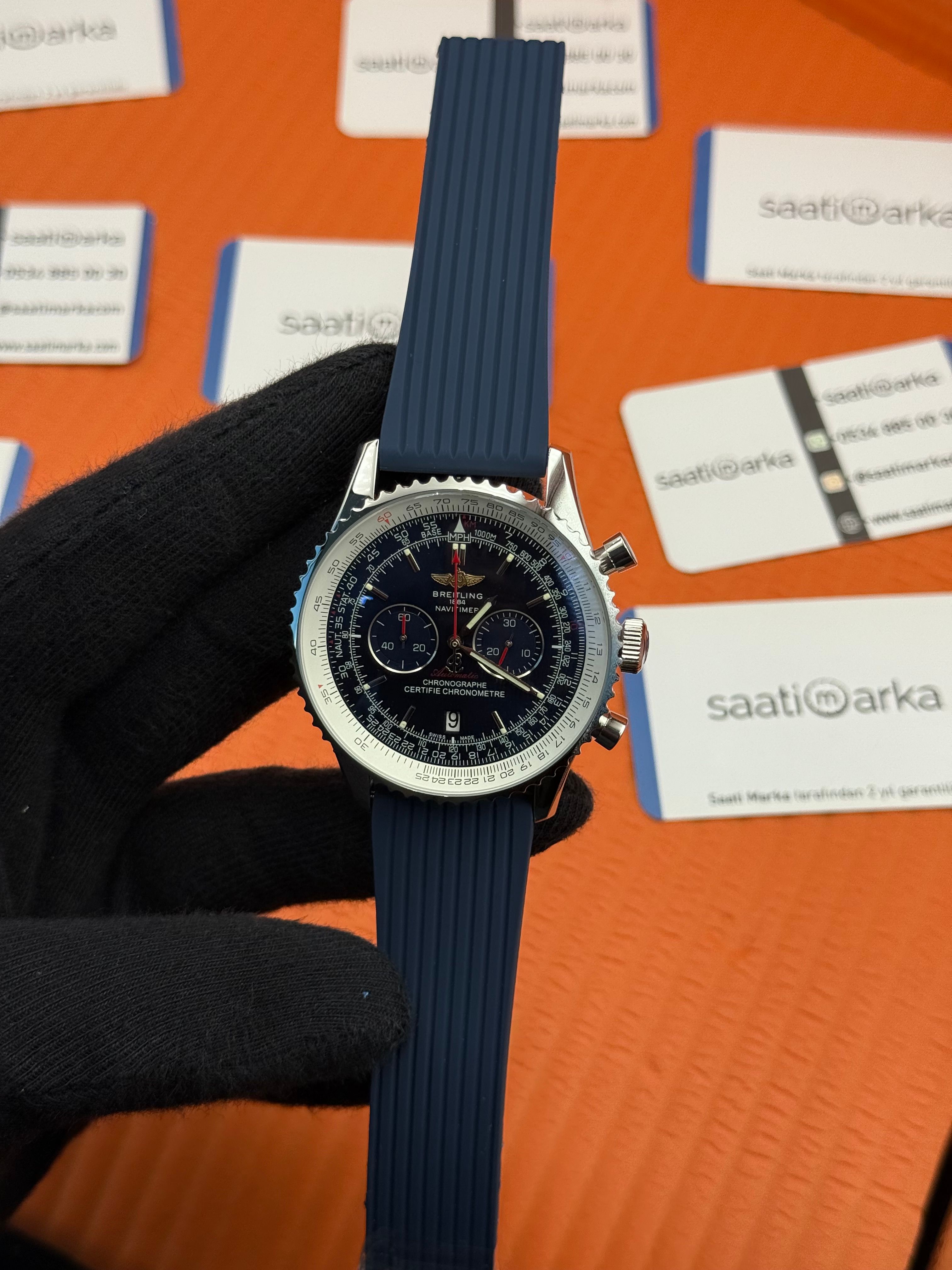 BREITLING Navitimer lacivert kauçuk kordon lacivert kadran çelik kasa