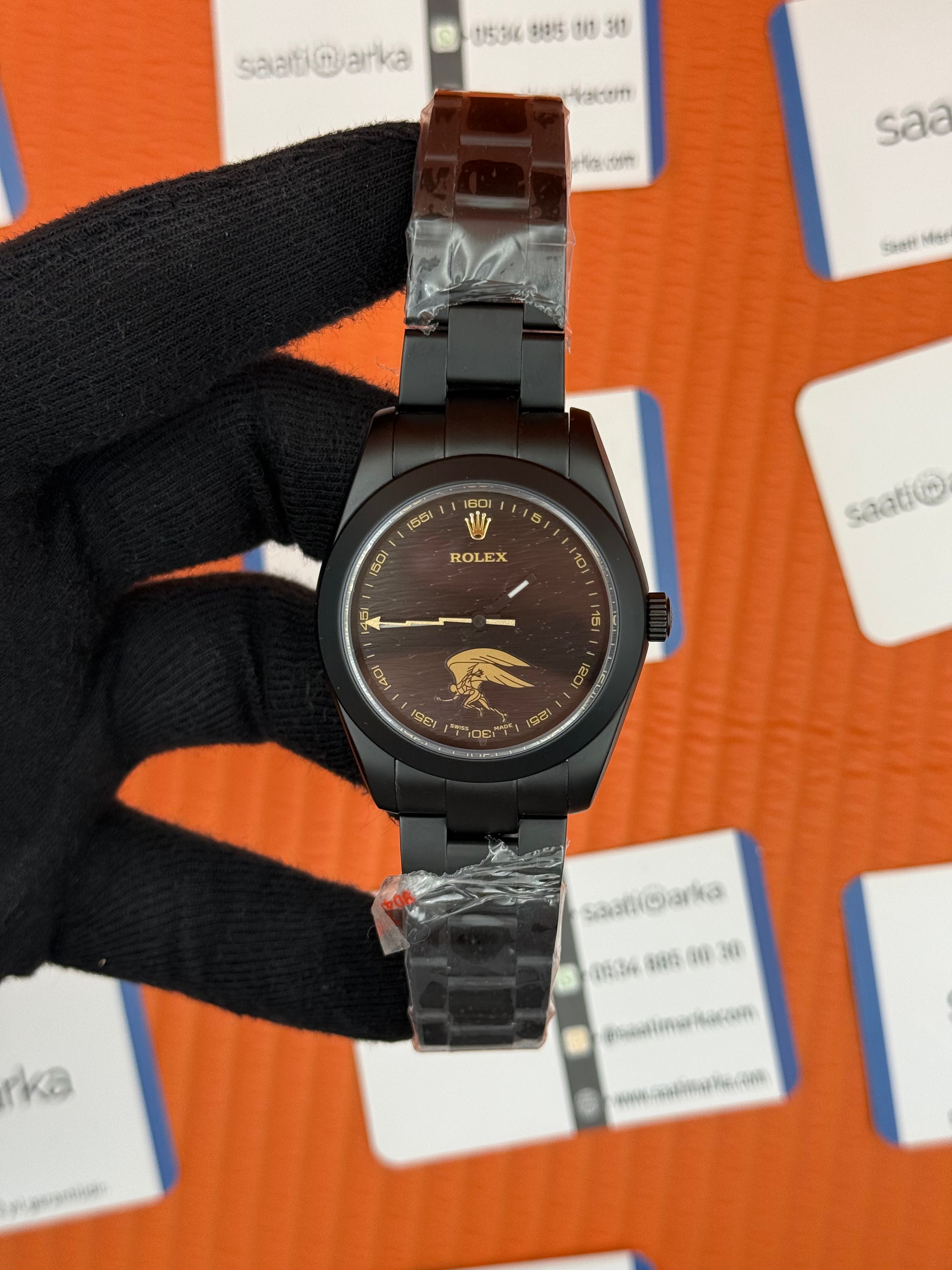 ROLEX Milgaus mat siyah çelik kasa-kordon 
