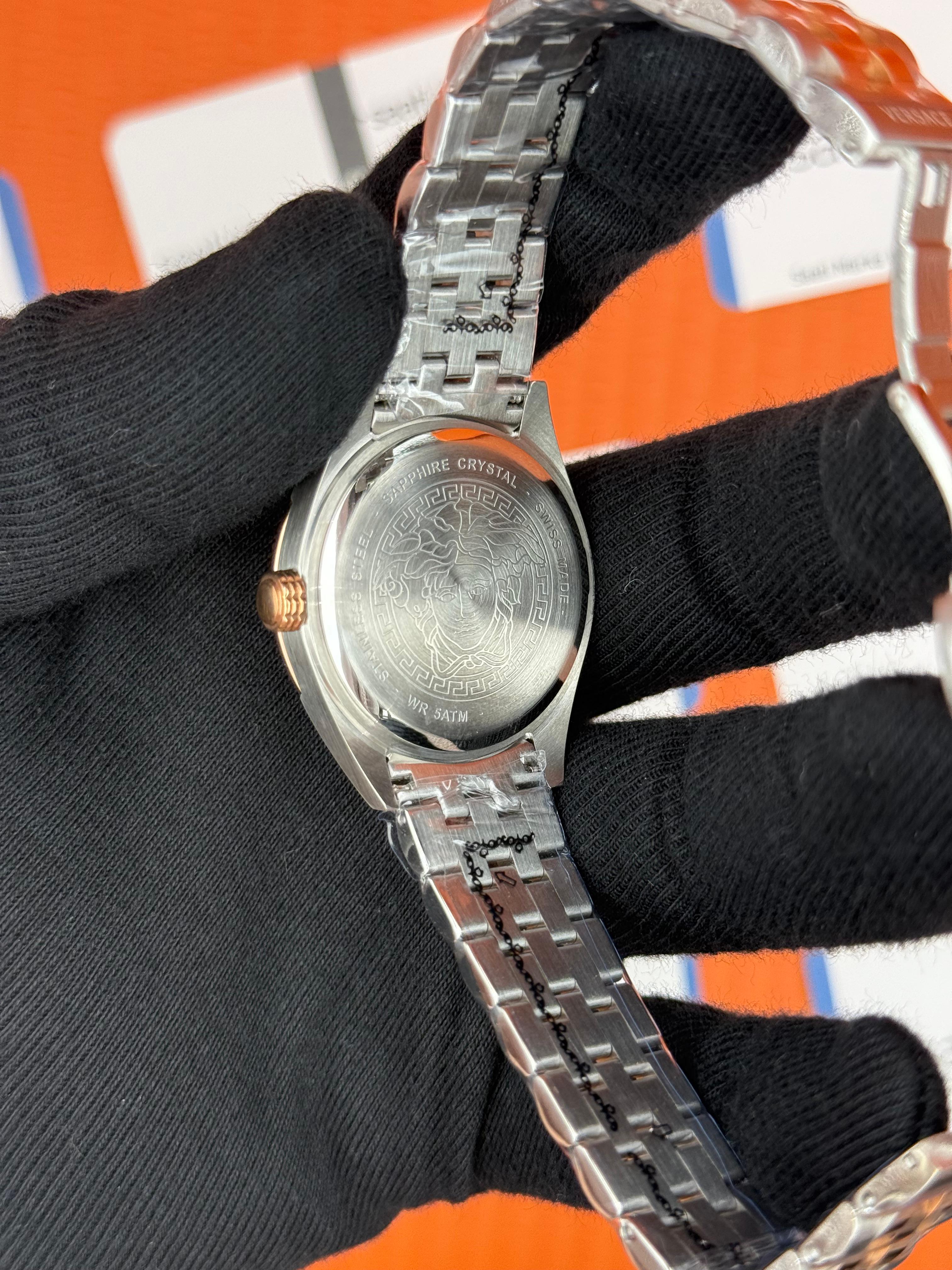 VERSACE siyah kadran rose silver kasa kordon kadın kol saati