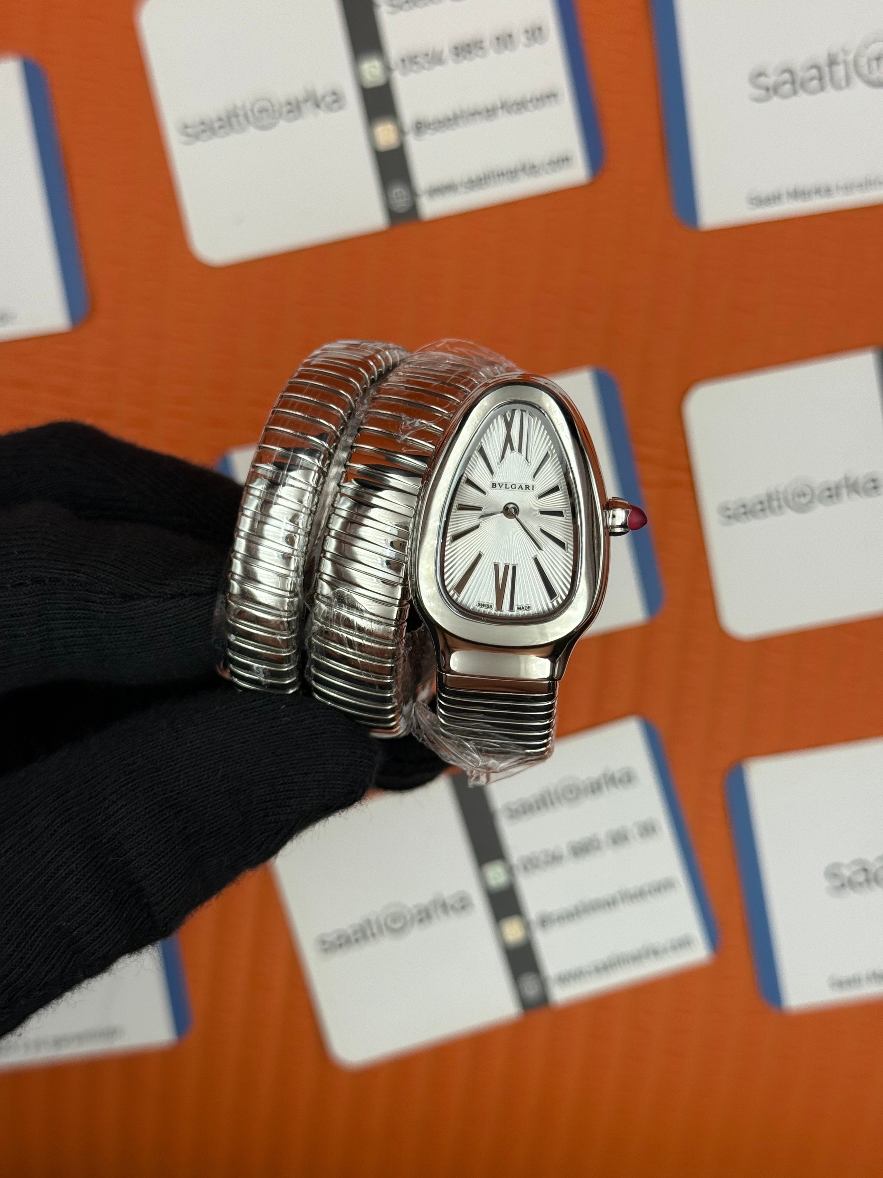 BVLGARİ serpenti çift sarma silver kordon beyaz kadran kadın kol saati