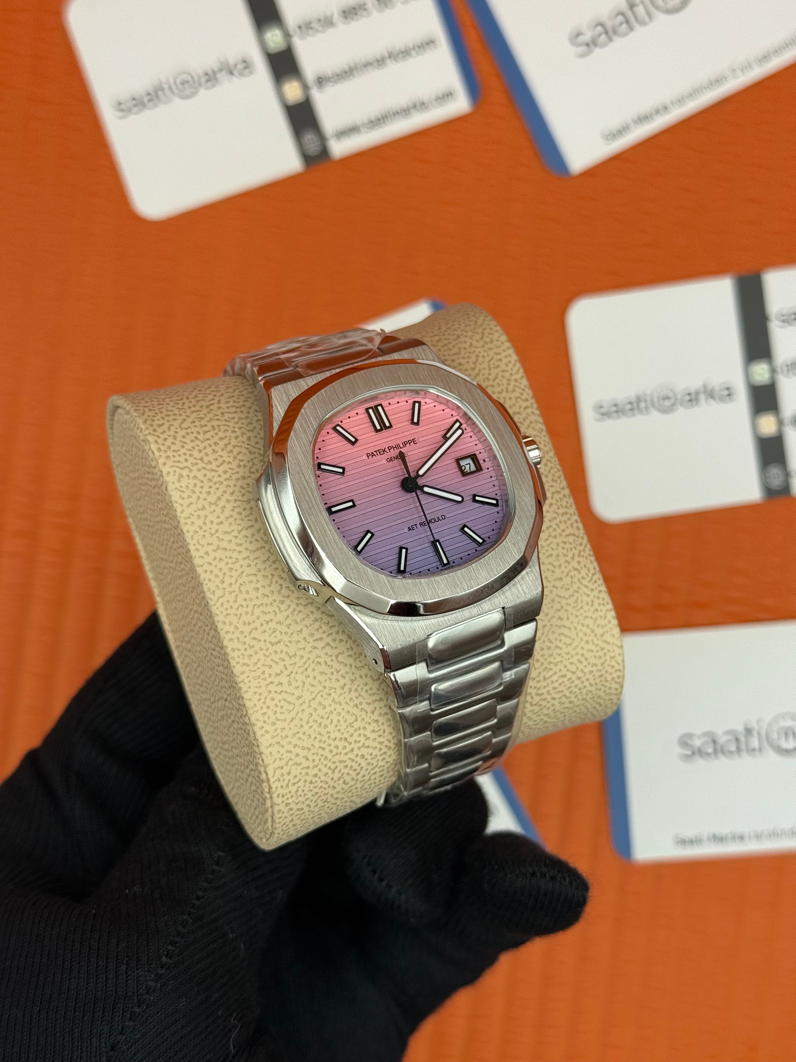 PATEK PHILIPPE nautilus pink dial silver kasa kordon