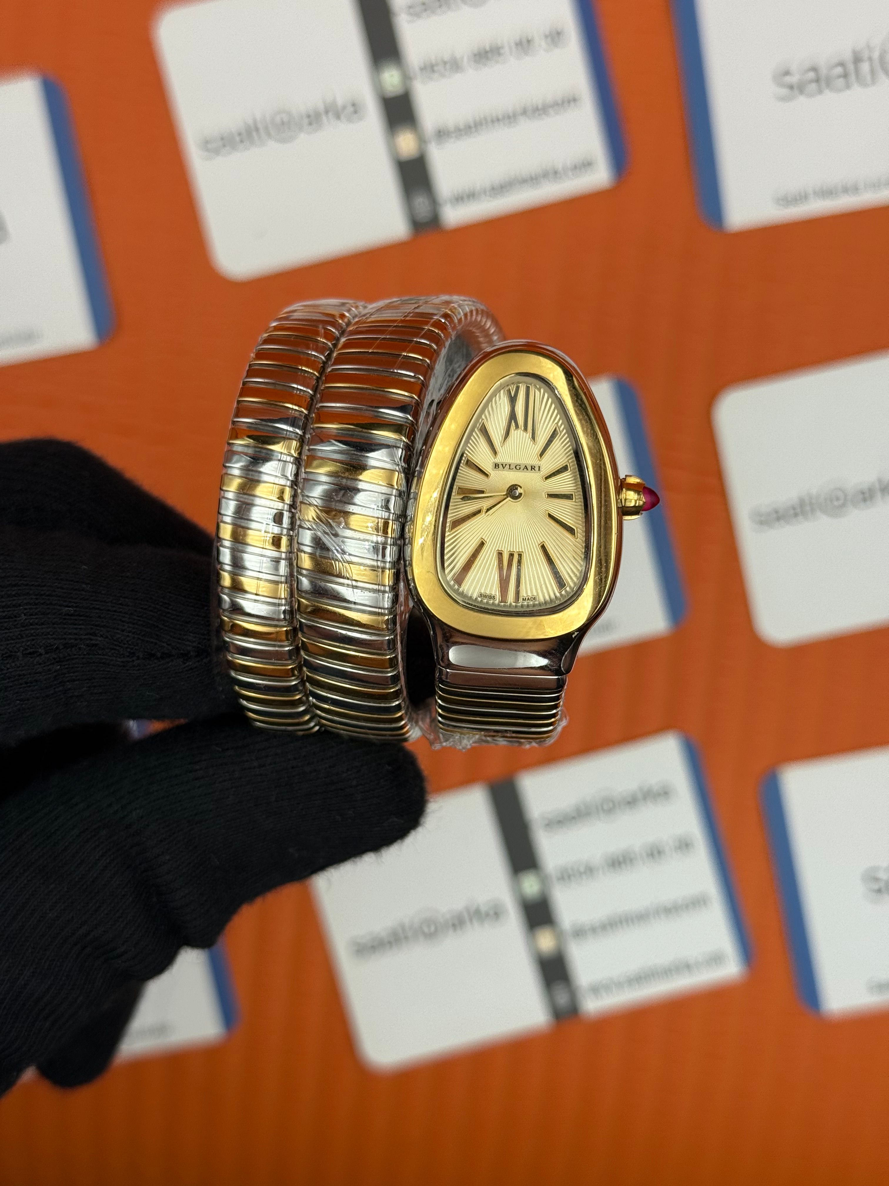 BVLGARİ serpenti çift sarma gold silver kordon şampanya kadran kadın kol saati
