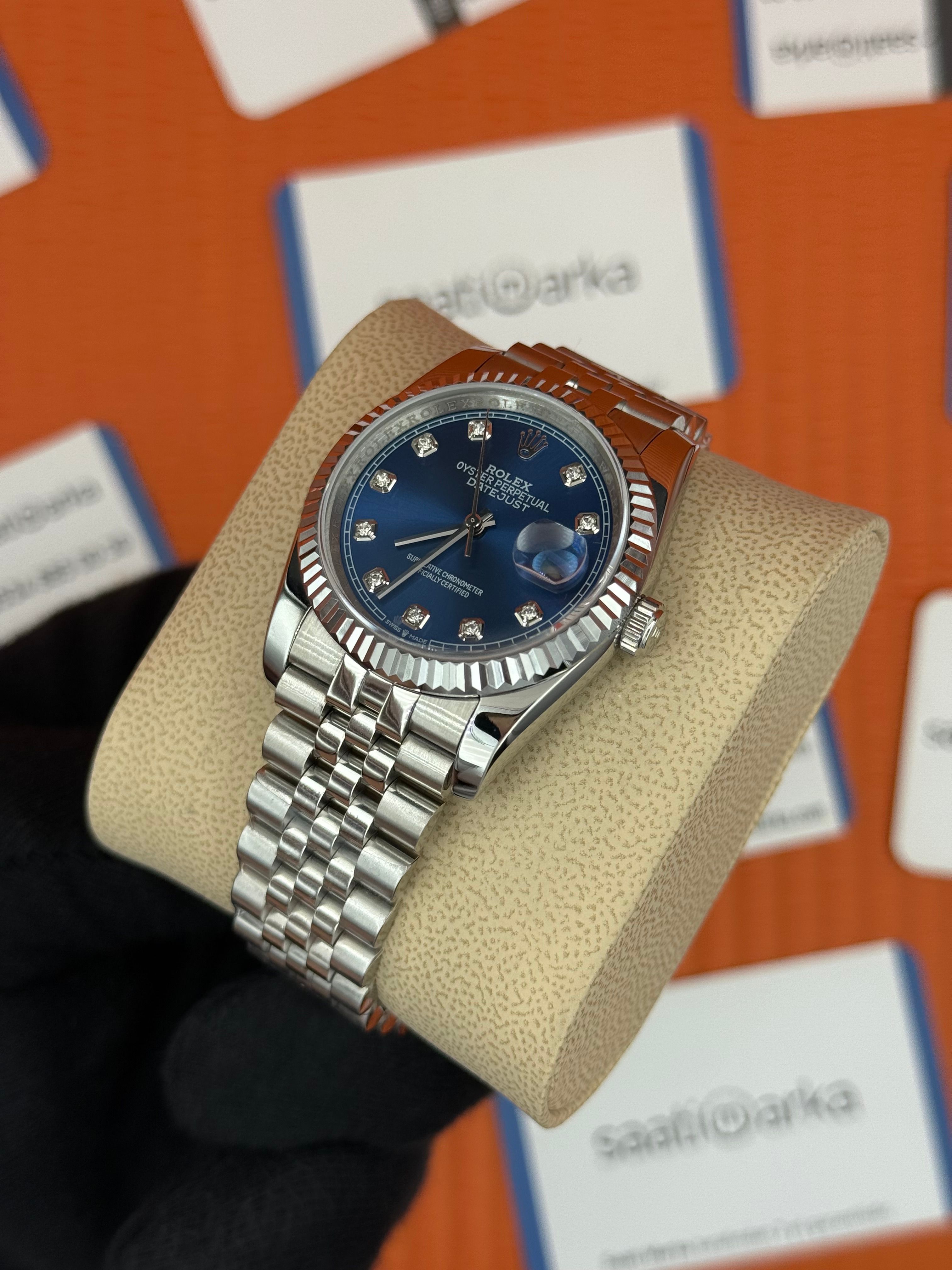 ROLEX datejust 36mm mavi baget taşlı kadran jubilee kordon