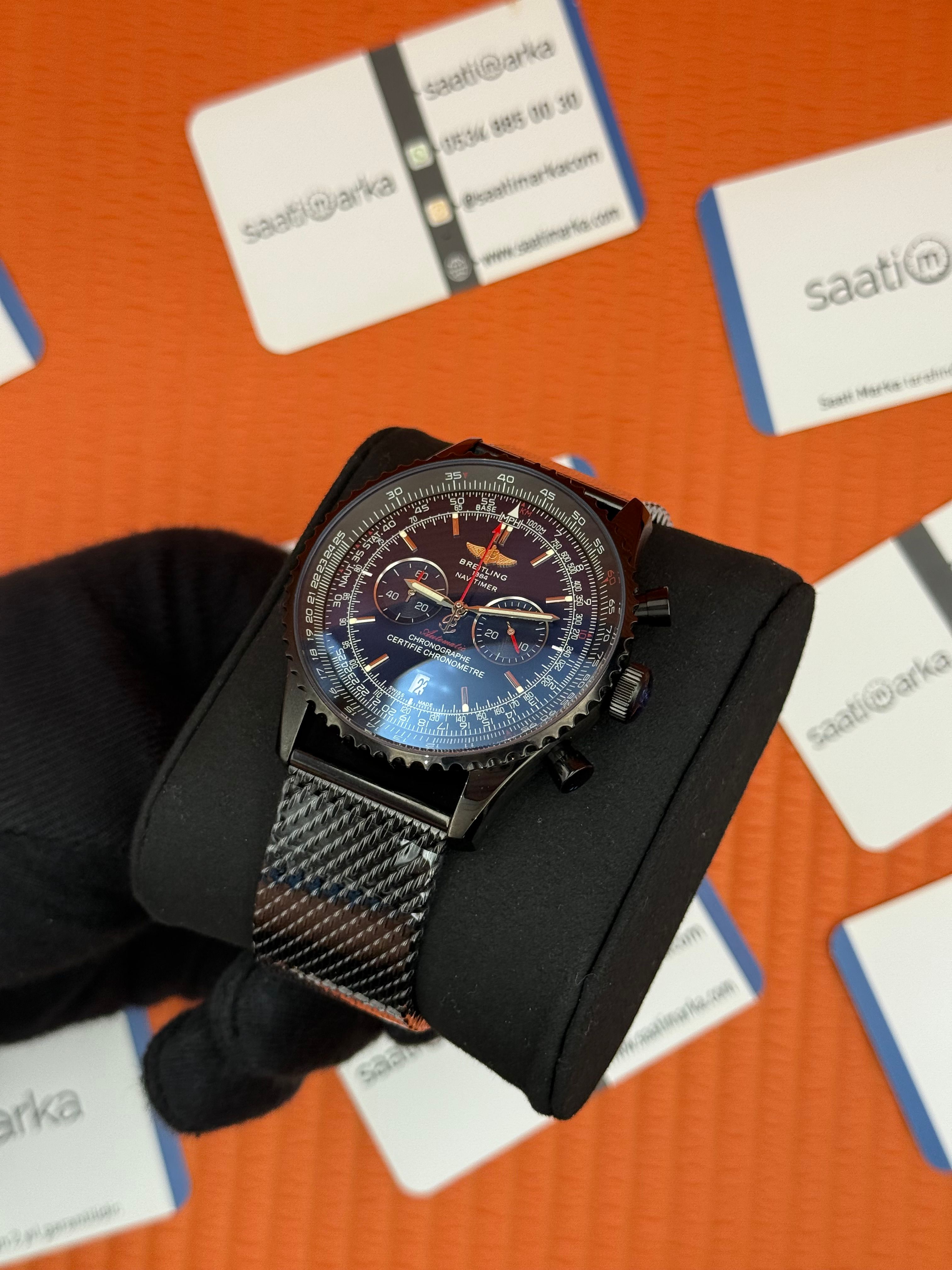 BREITLING Navitimer siyah hasır kordon siyah kadran çelik kasa