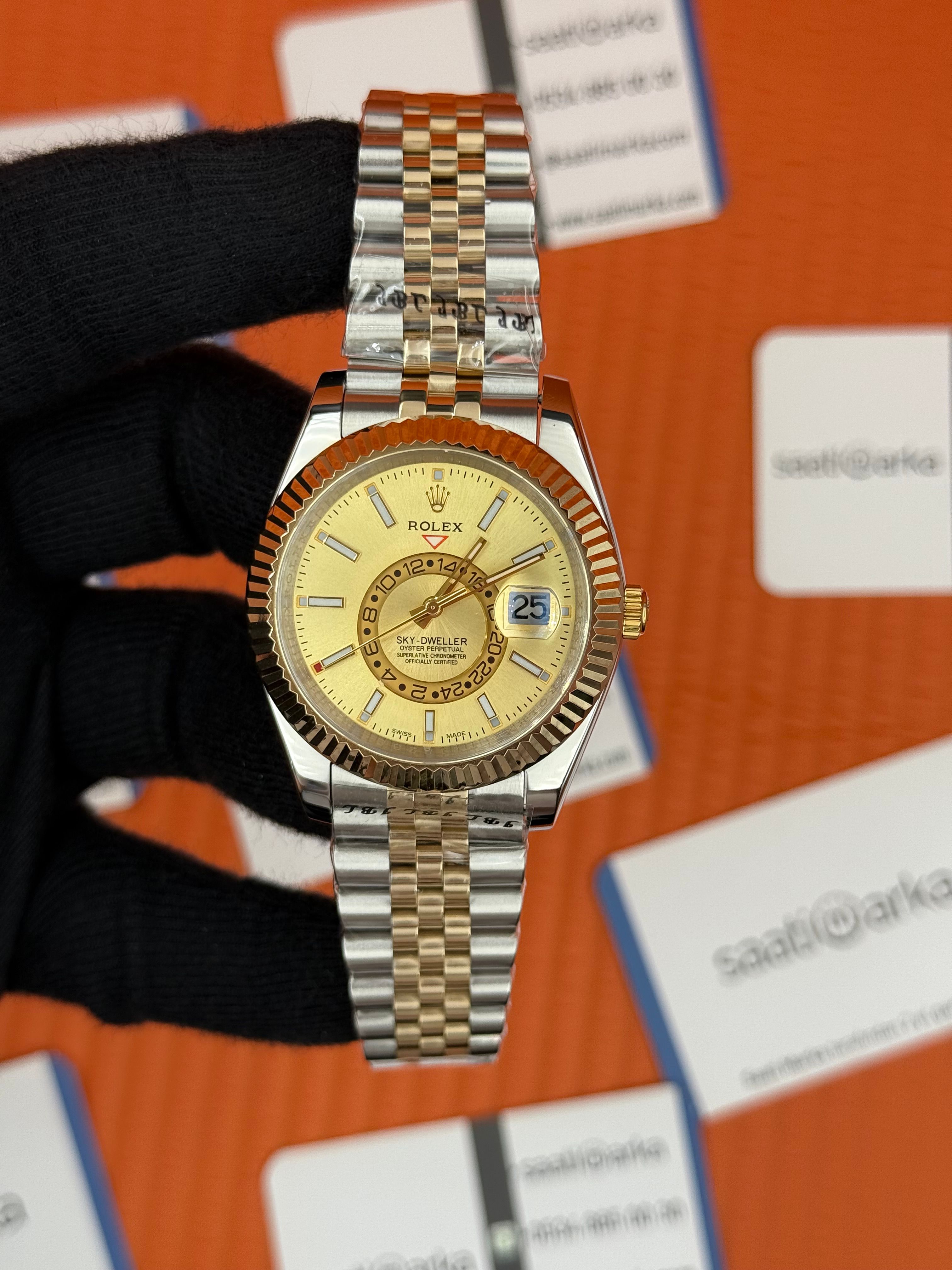 ROLEX Sky Dweller champagne dial jubile kordon gold silver kasa-kordon