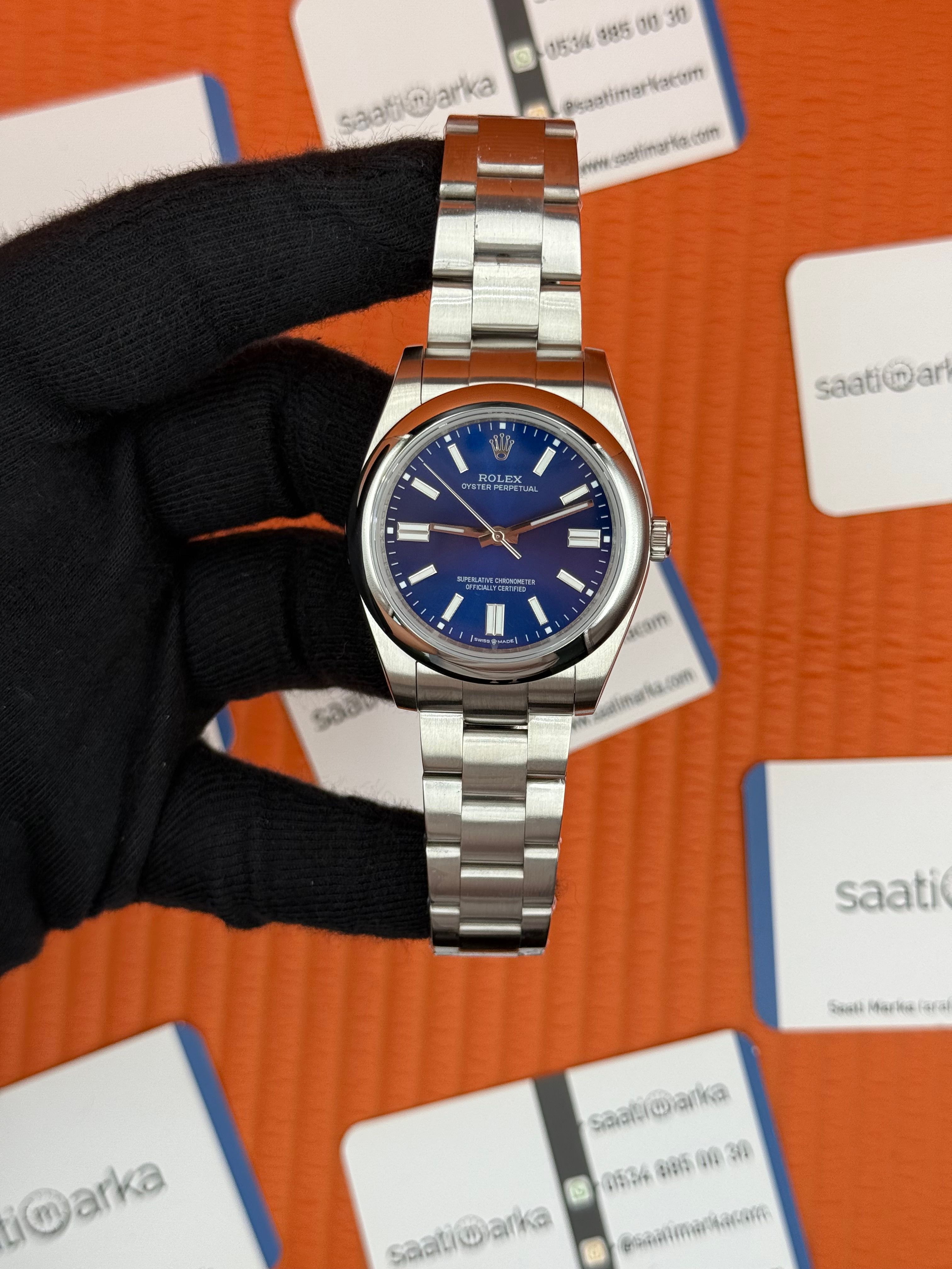 ROLEX OYSTER Perpetual blue dial silver kasa-kordon