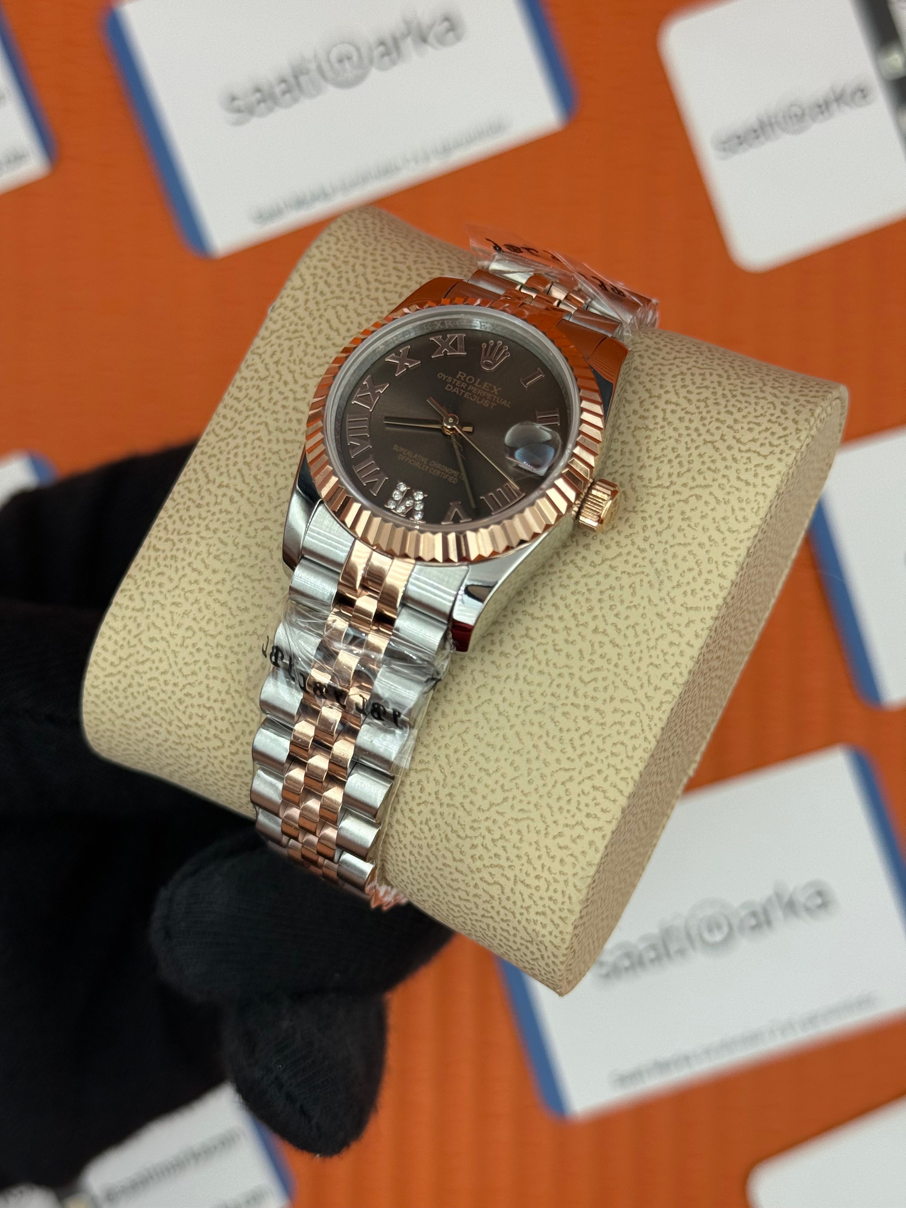 ROLEX datejust 31mm kahverengi roma rakamlı kadran rose silver jubilee kordon