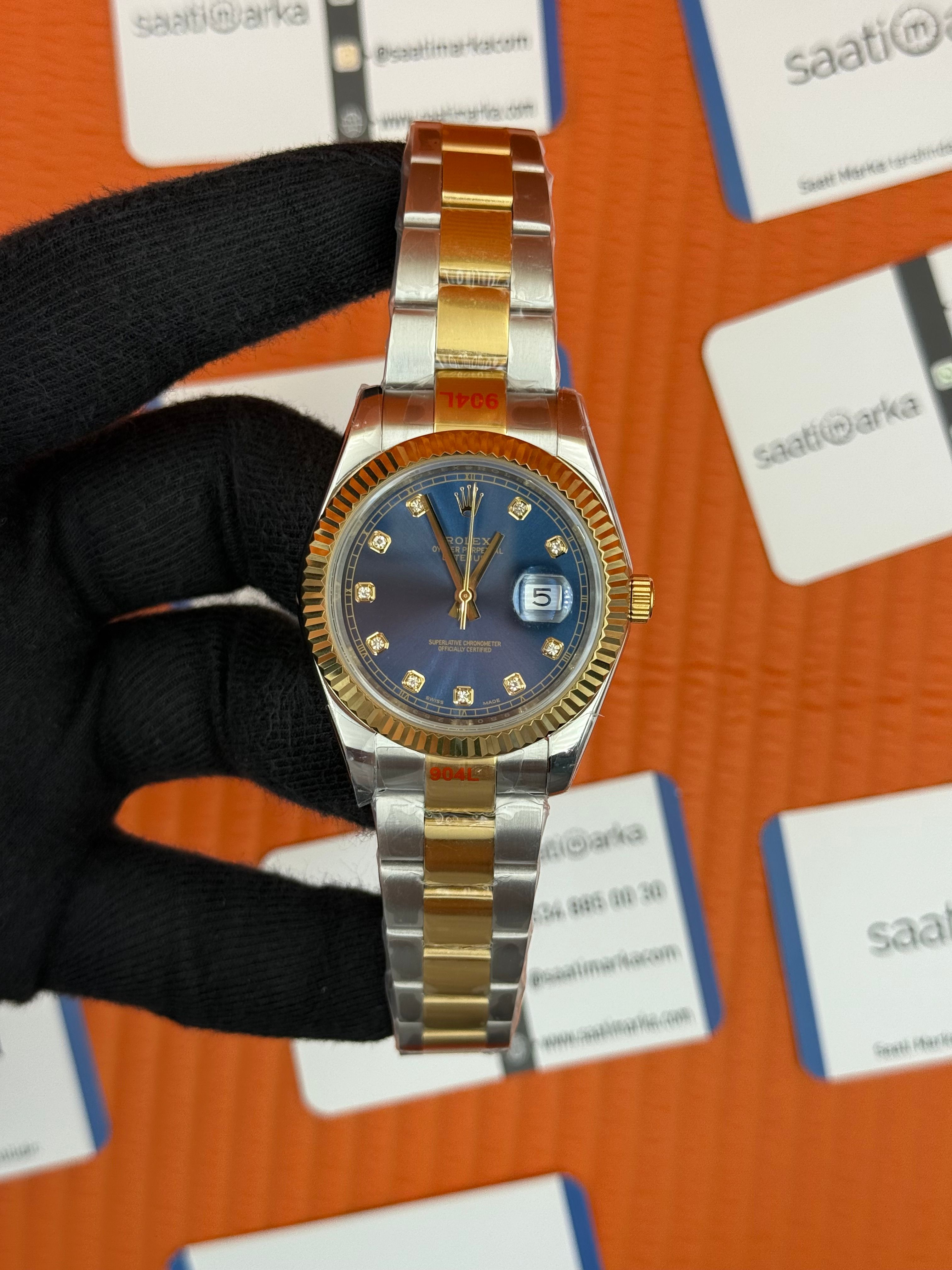 ROLEX Datejust vaget taşlı blue dial oyster gold-silver kordon
