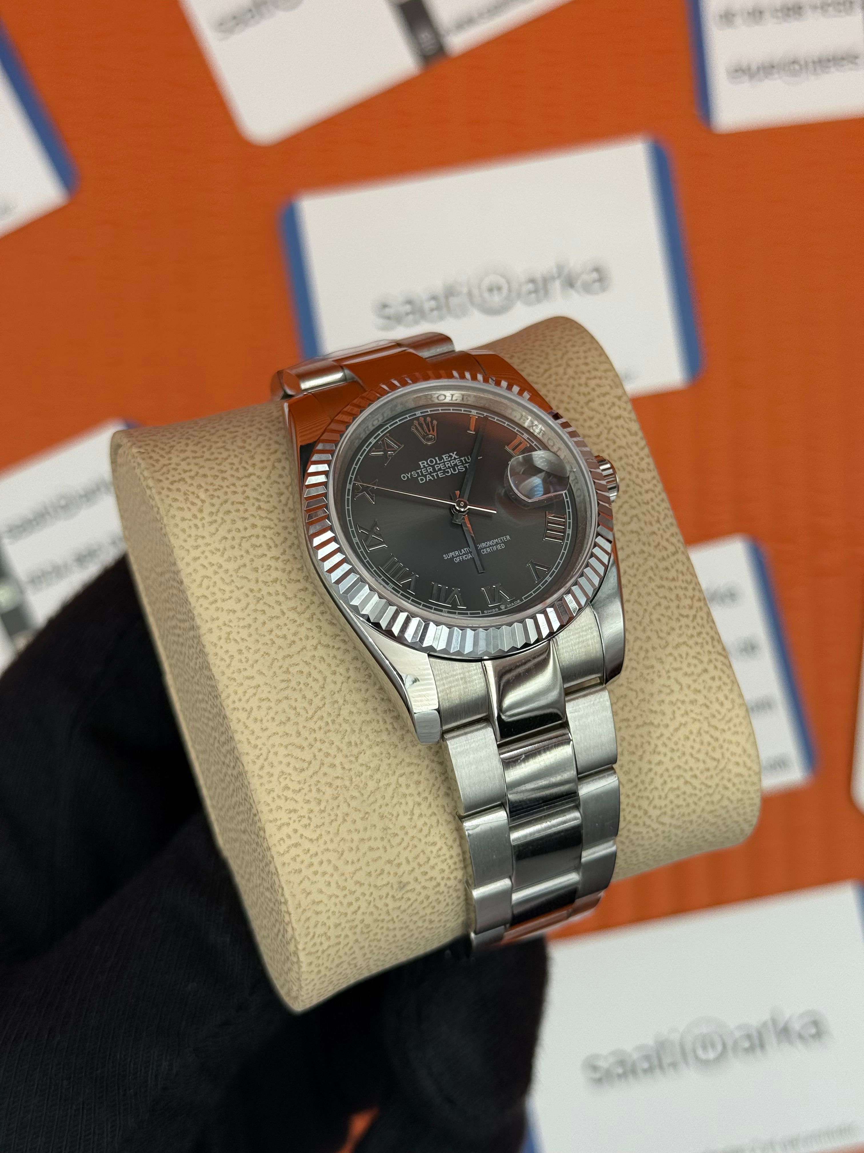 ROLEX datjust 36mm silver oyster kordon gri kadran