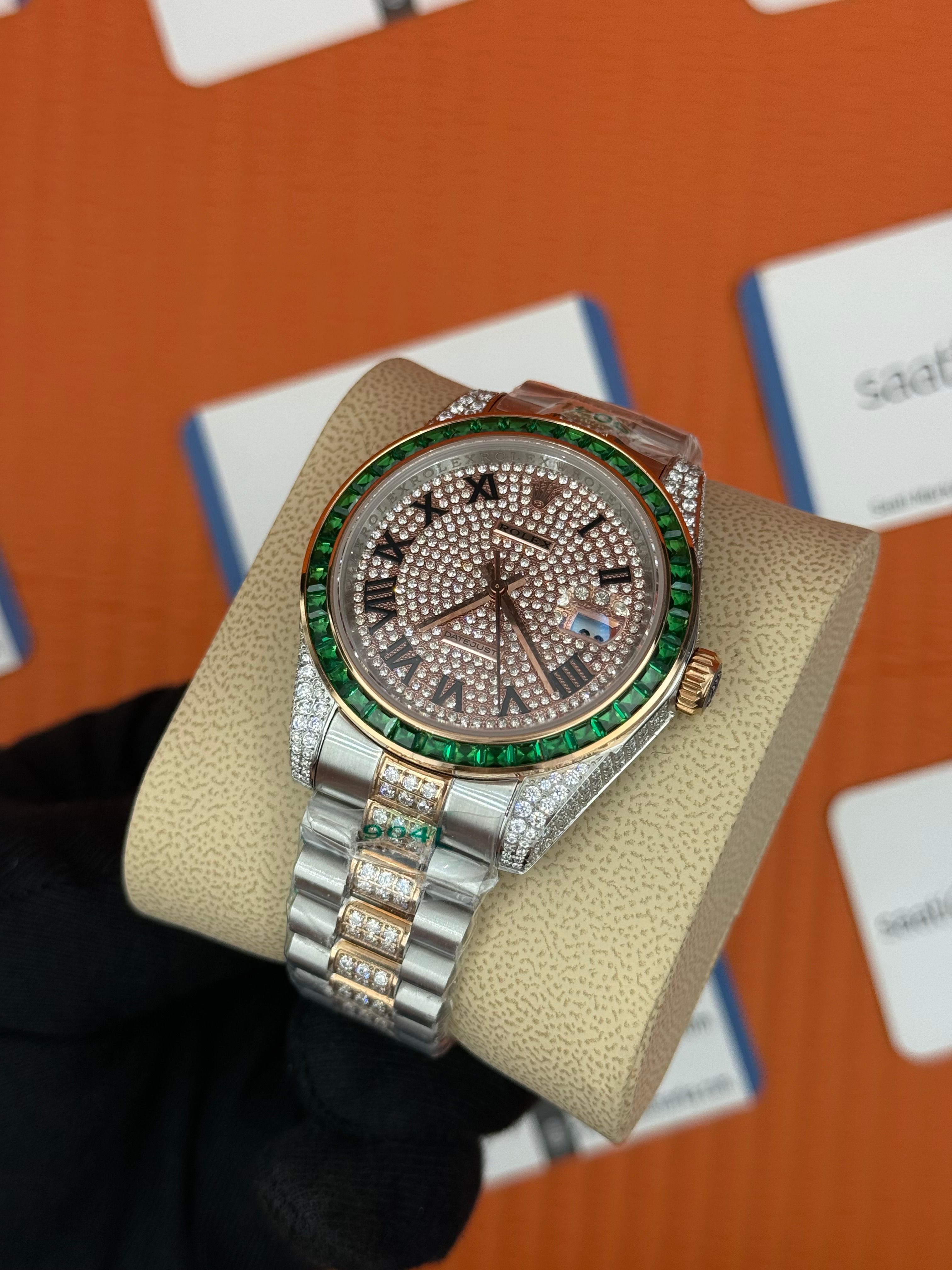 ROLEX Datejust taşlı kasa kordon rose silver kordon 