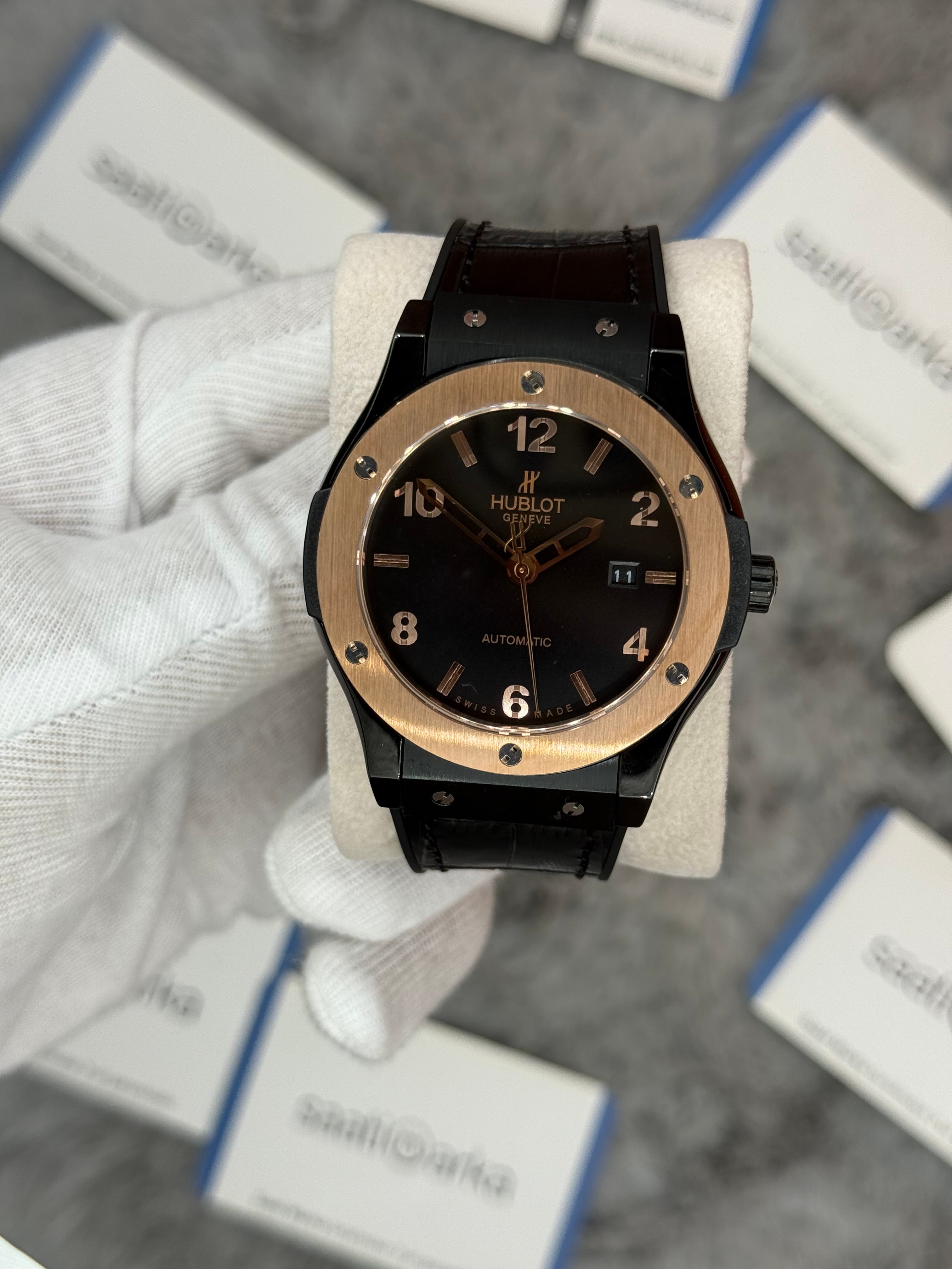 HUBLOT vendome 41mm siyah kasa siyah kadran siyah deri kordon erkek kol saati