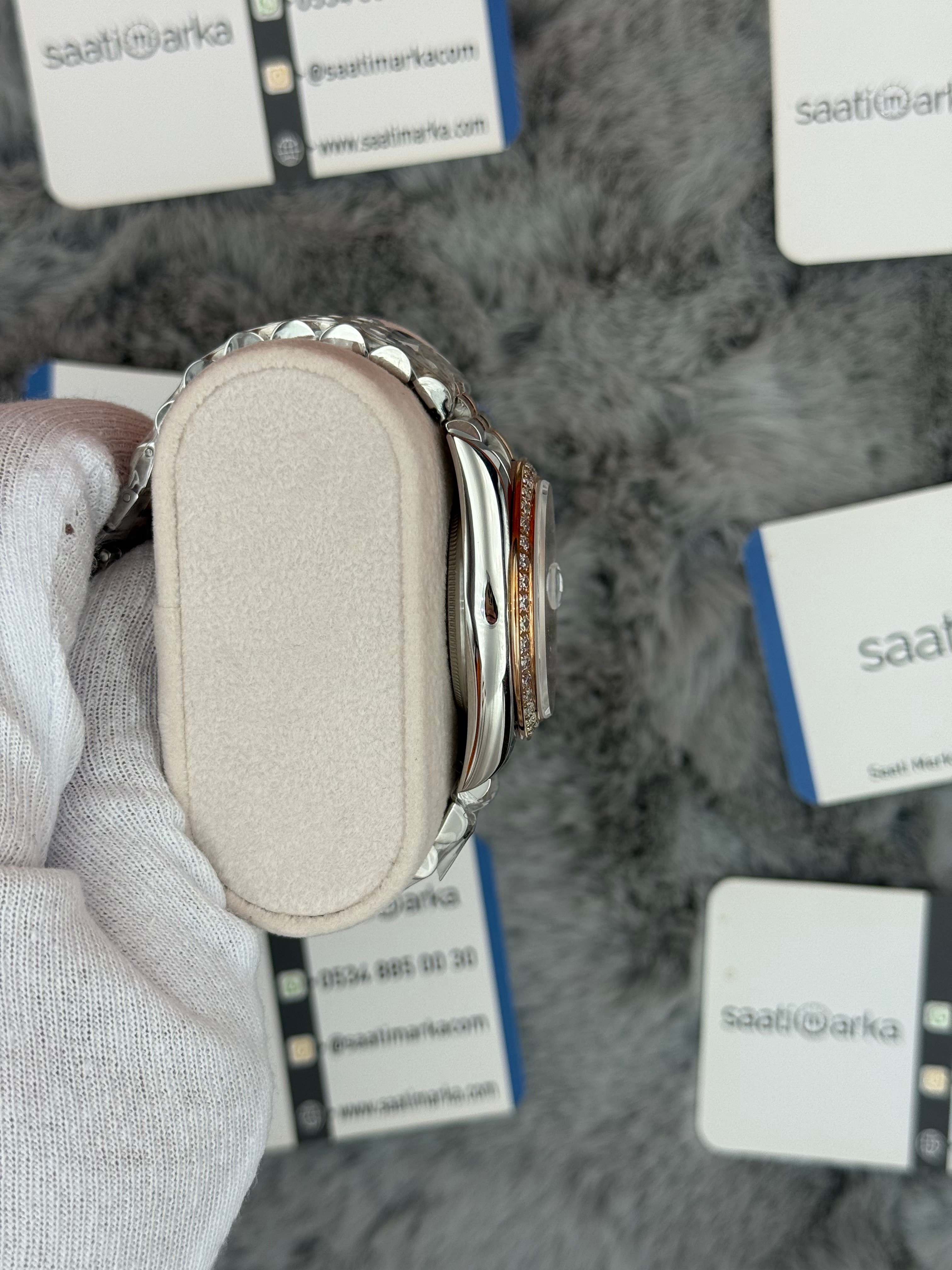 ROLEX datejust 36mm beyaz kadran taşlı bezel silver kasa rose silver jubilee kordon