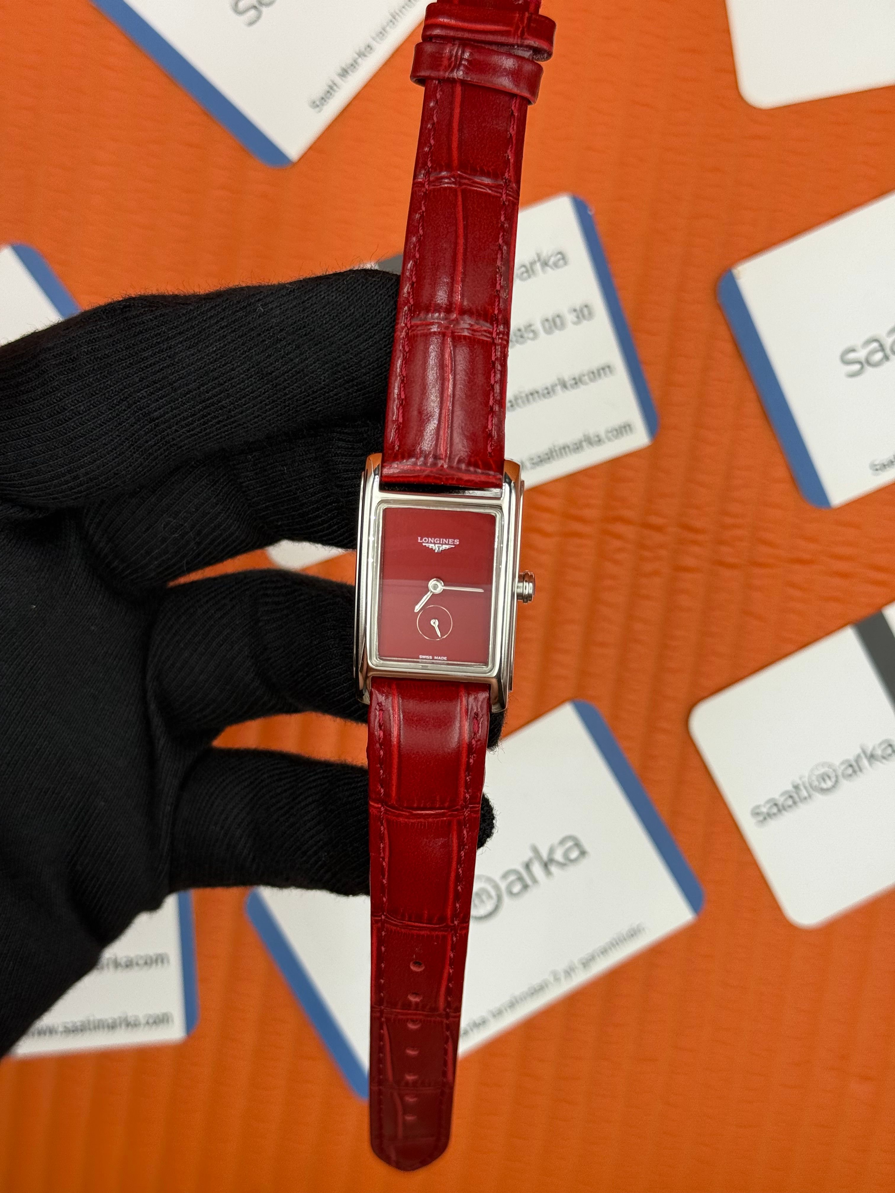 LONGINES DOLCEVİTA L5.512.4.91.2 kırmızı deri kordon kırmızı kadran silver kasa