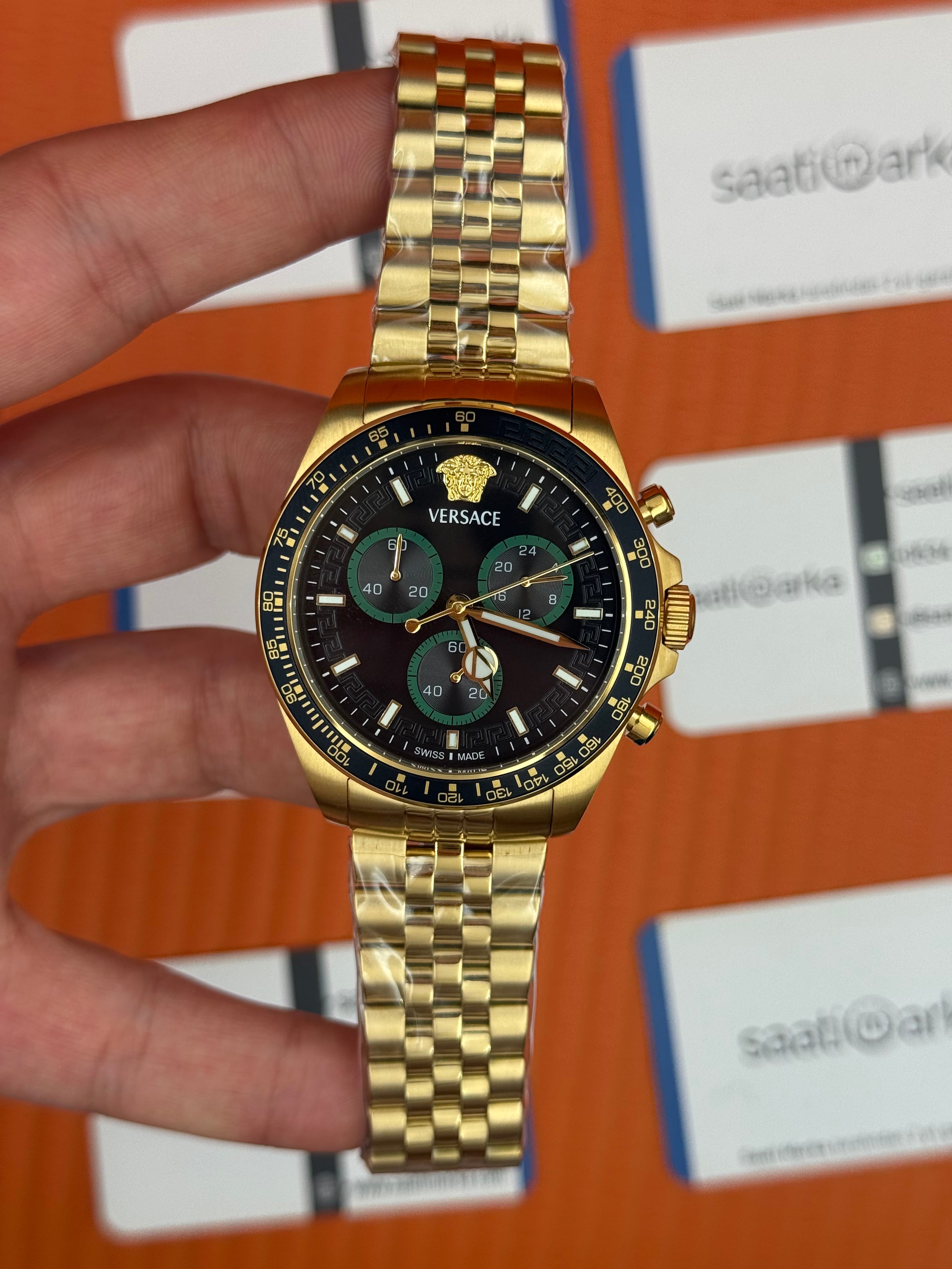 VERSACE siyah kadran gold kasa kordon jubilee erkek kol saati