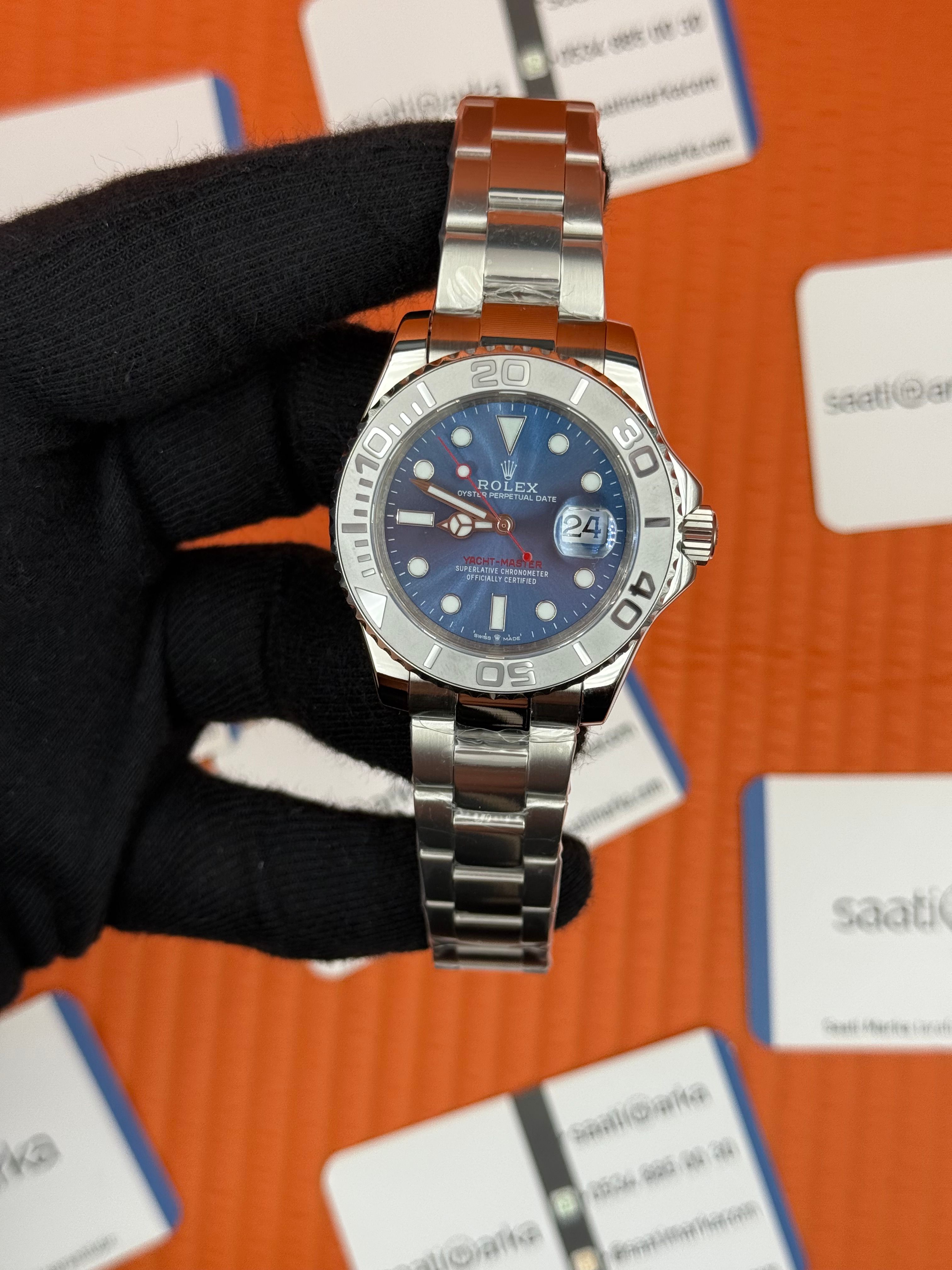 ROLEX Yacht Master oyster blue dial silver kasa-kordon
