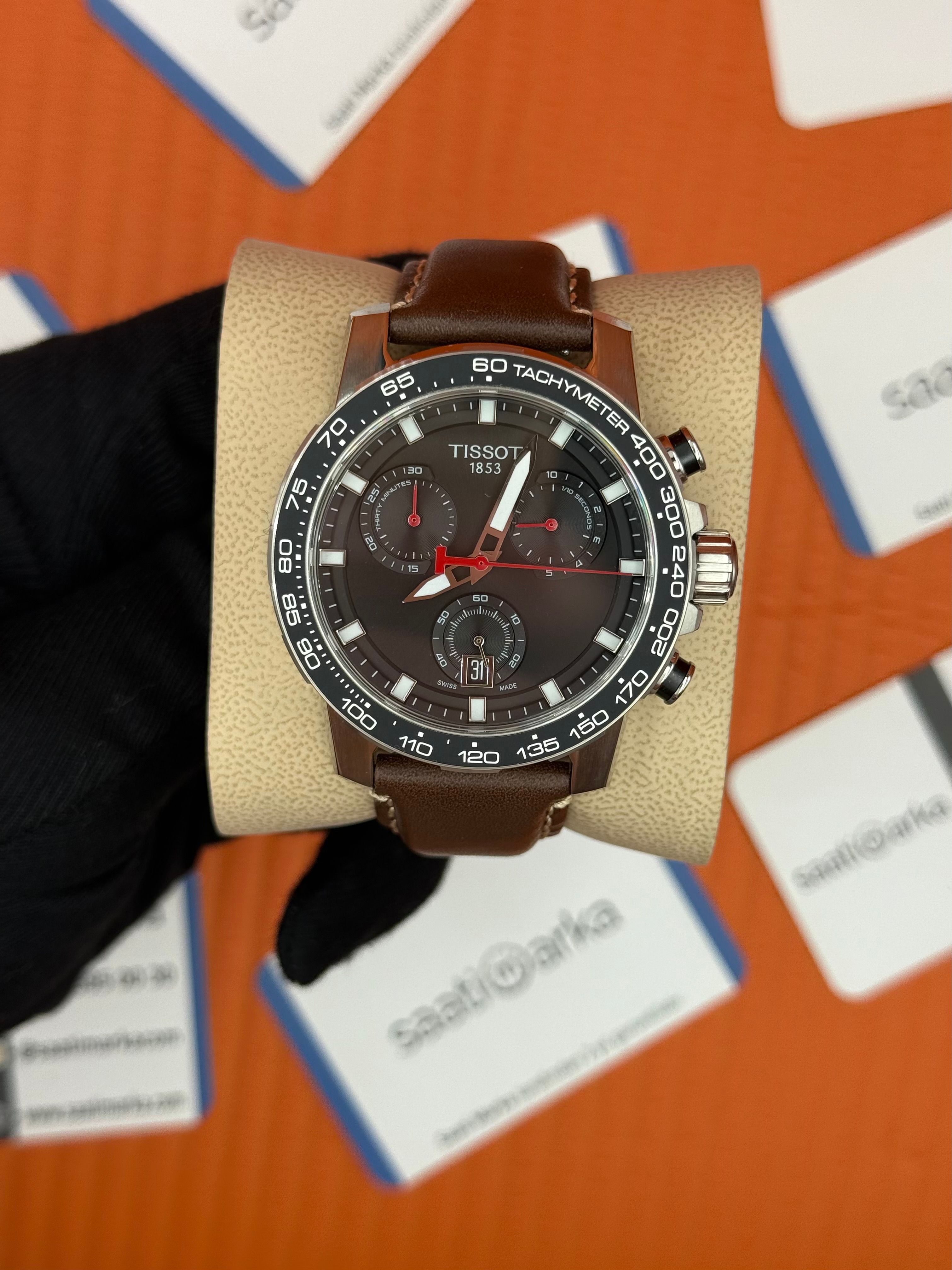 TISSOT kahverengi deri kordon silver kasa siyah kadran erkek kol saati