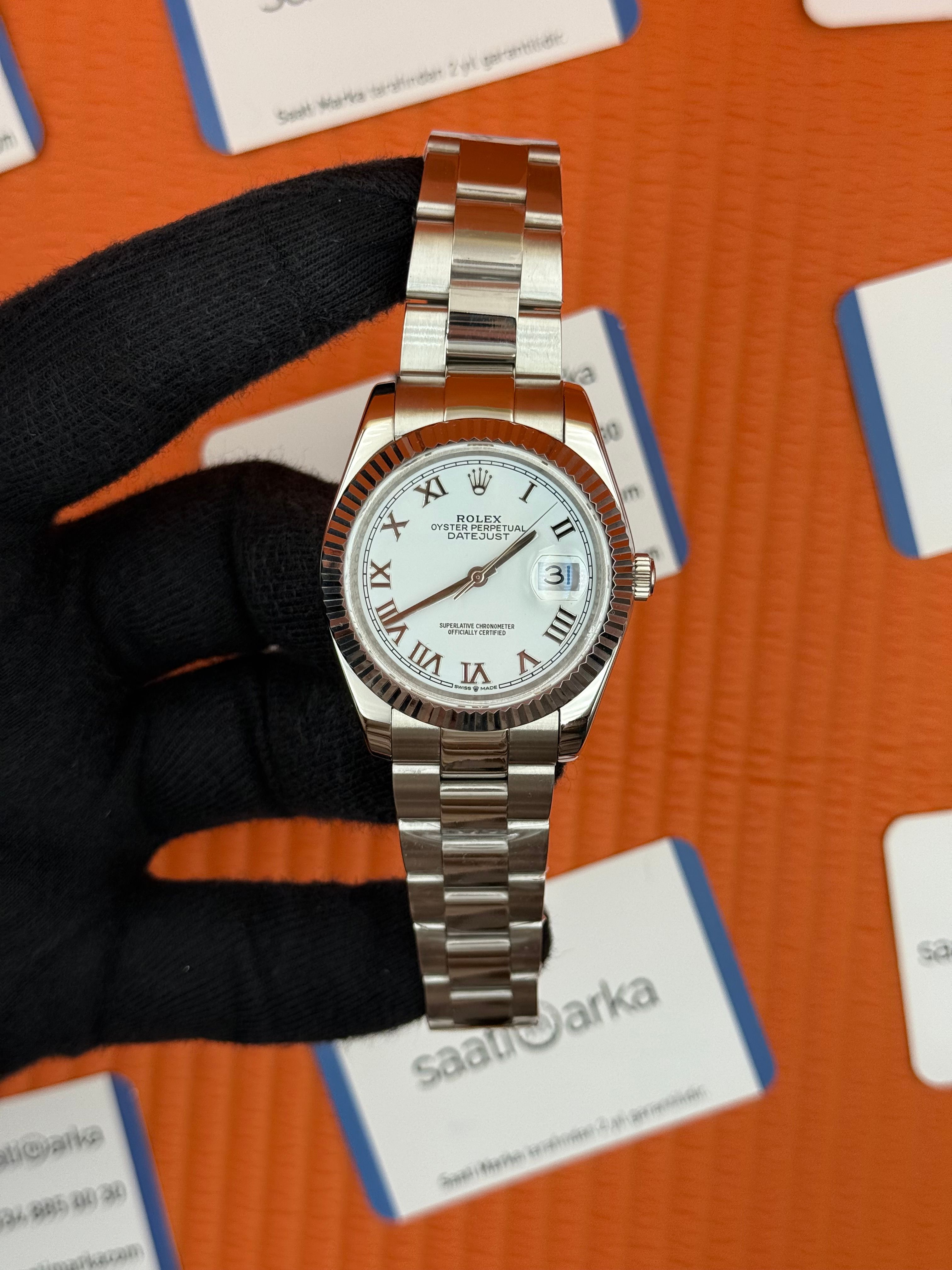 ROLEX Datejust roma rakamlı white dial silver oyster kordon