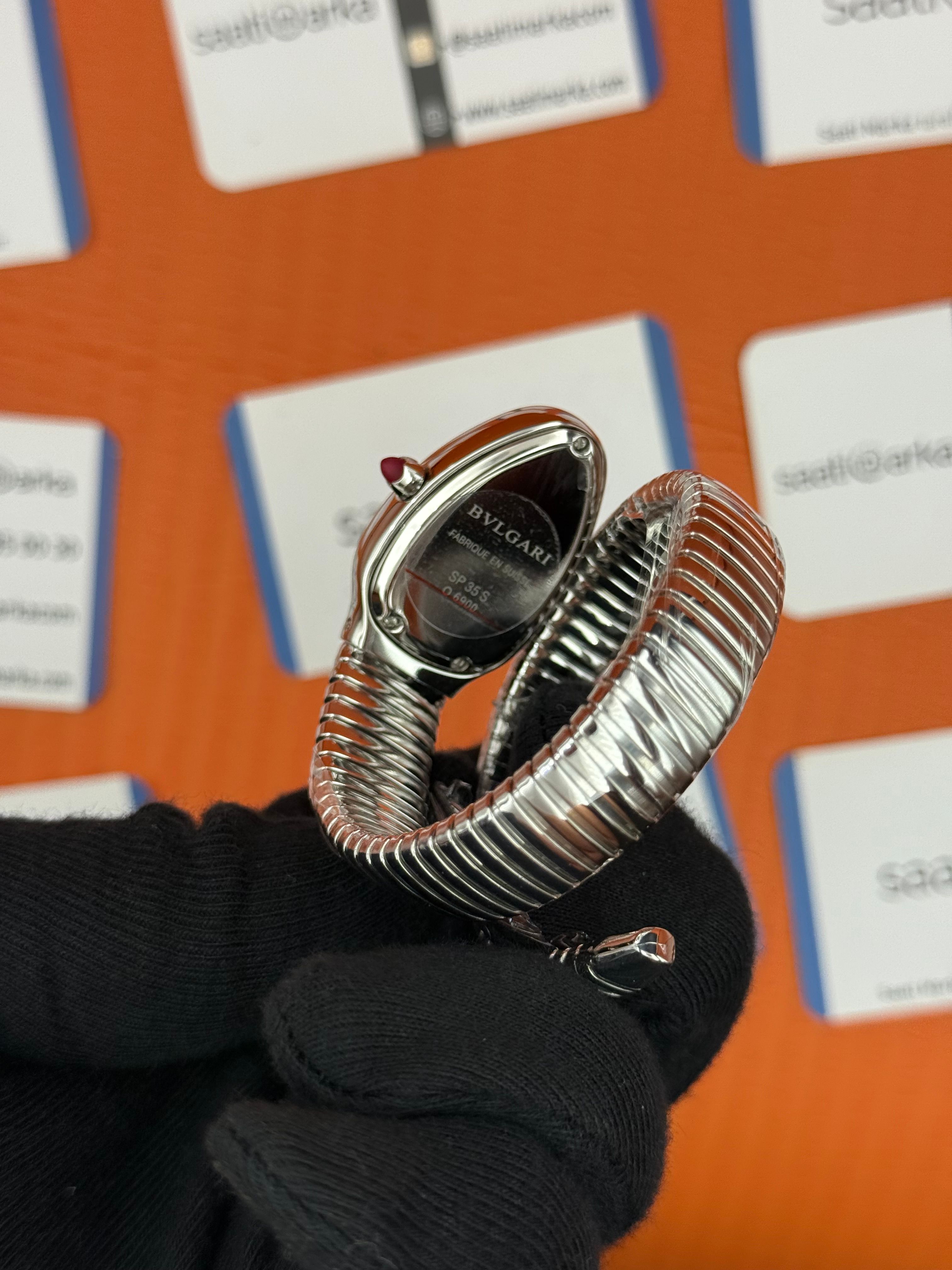 BVLGARİ serpenti tek sarma silver kordon beyaz kadran kadın kol saati