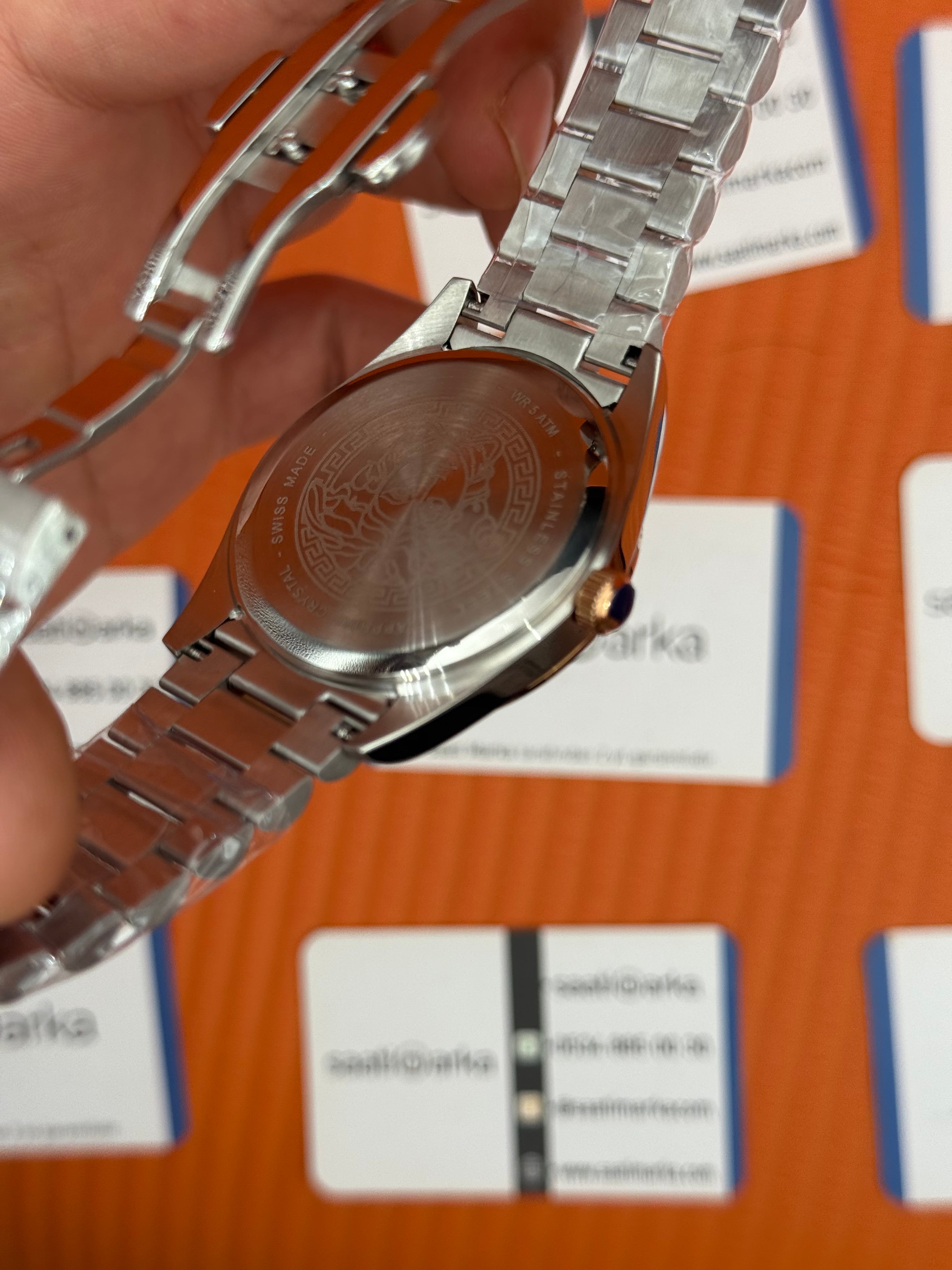 VERSACE  40mm lacivert kadran rose silver kasa kordon erkek kol saati