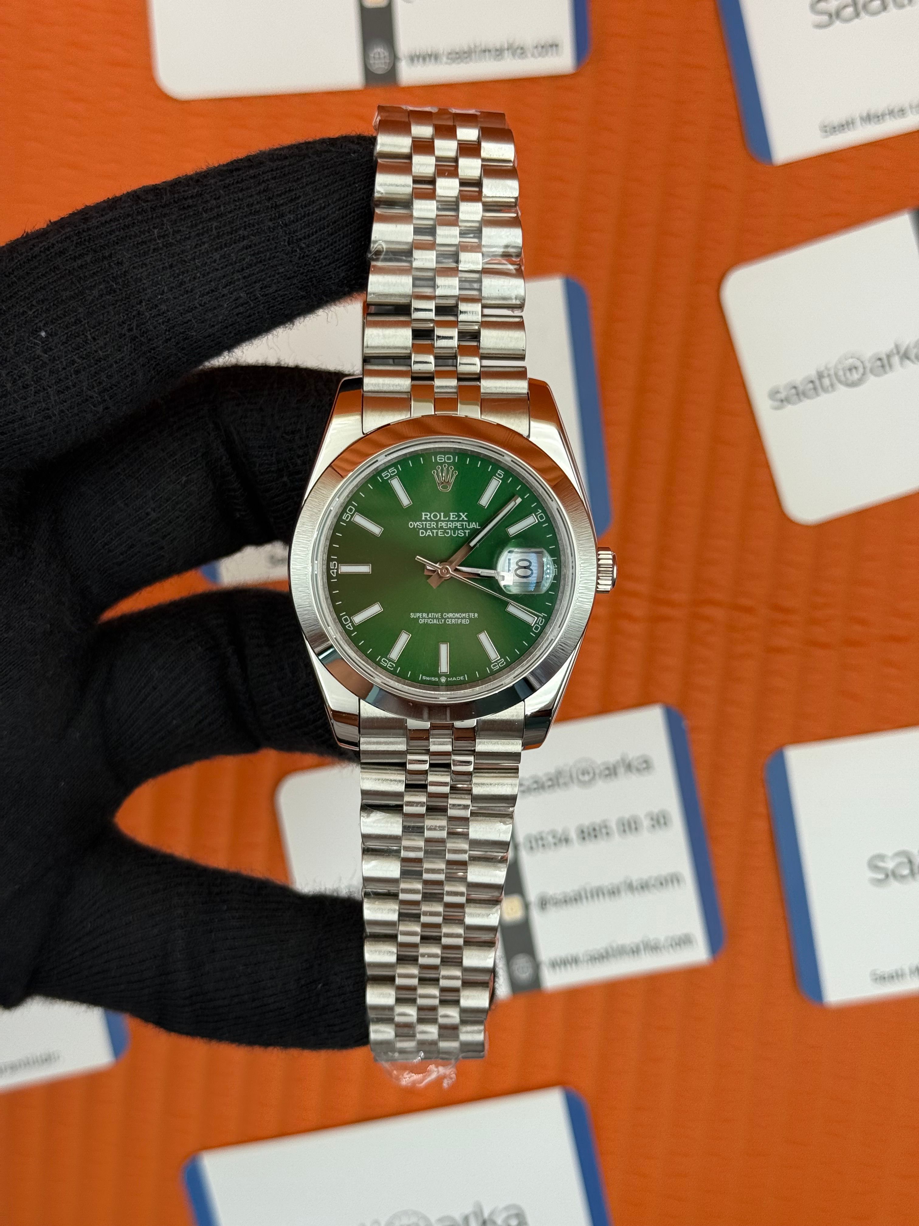 ROLEX Datejust green dial silver jubilee kordon