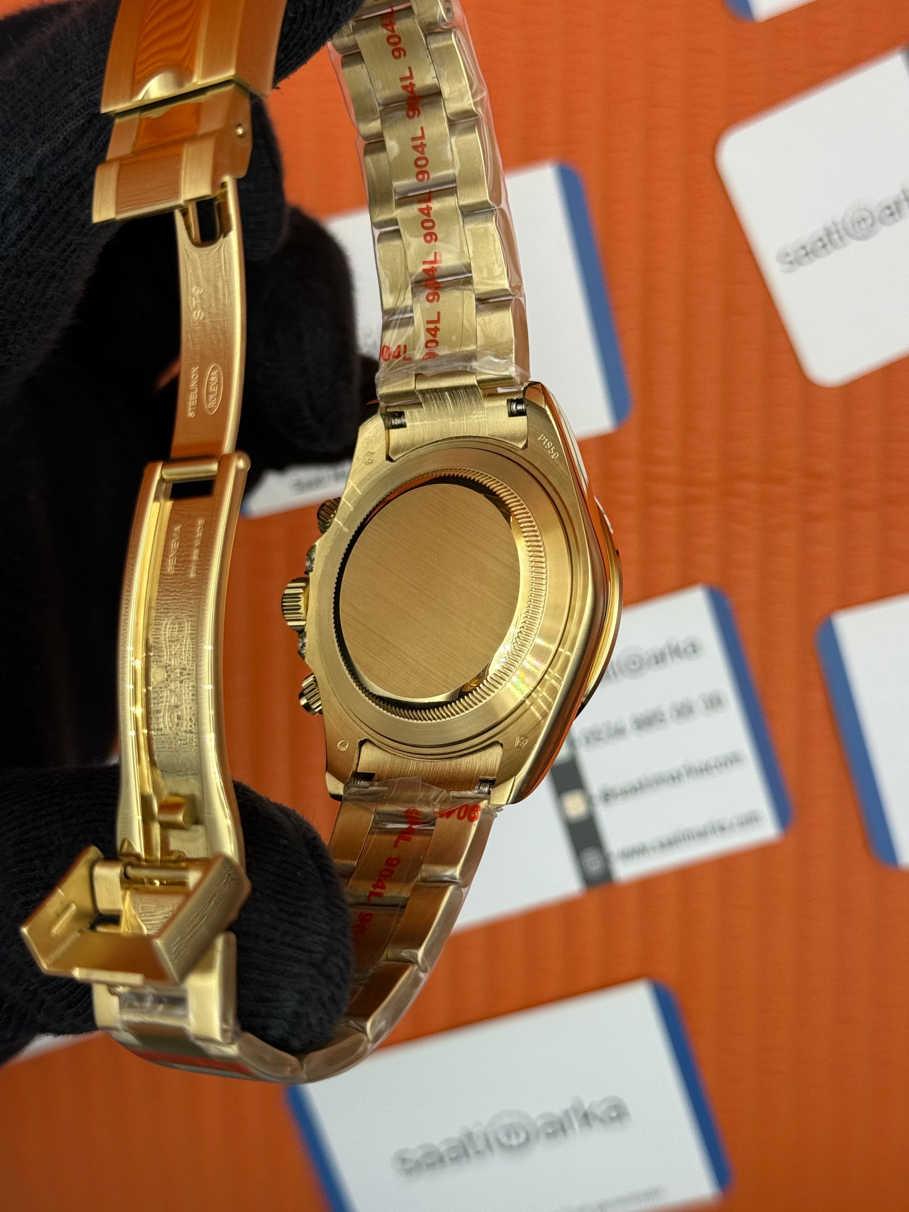 ROLEX Daytona taşlı bezel champagne dial gold kasa-kordon