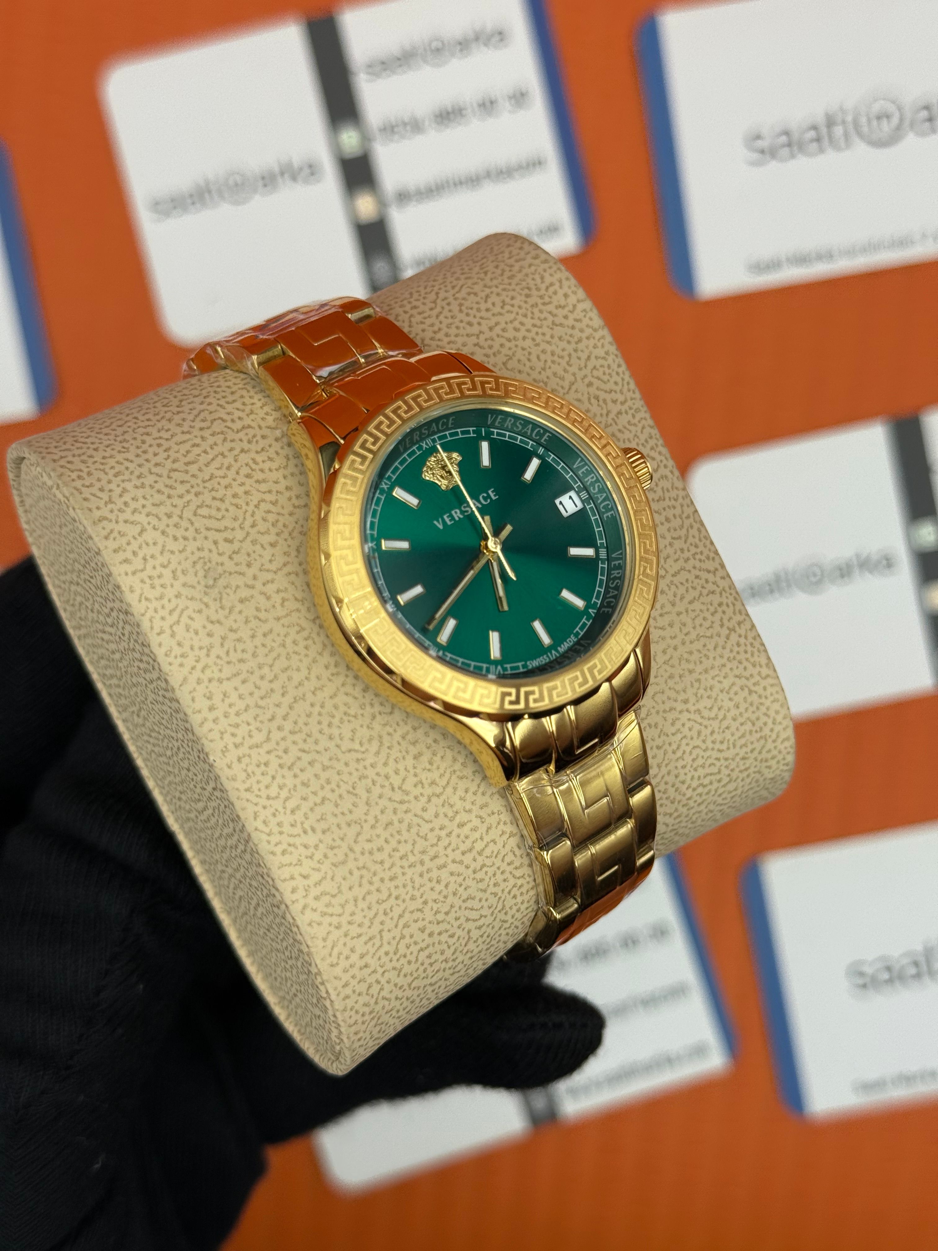 VERSACE yeşil kadran gold kasa kordon kadın kol saati