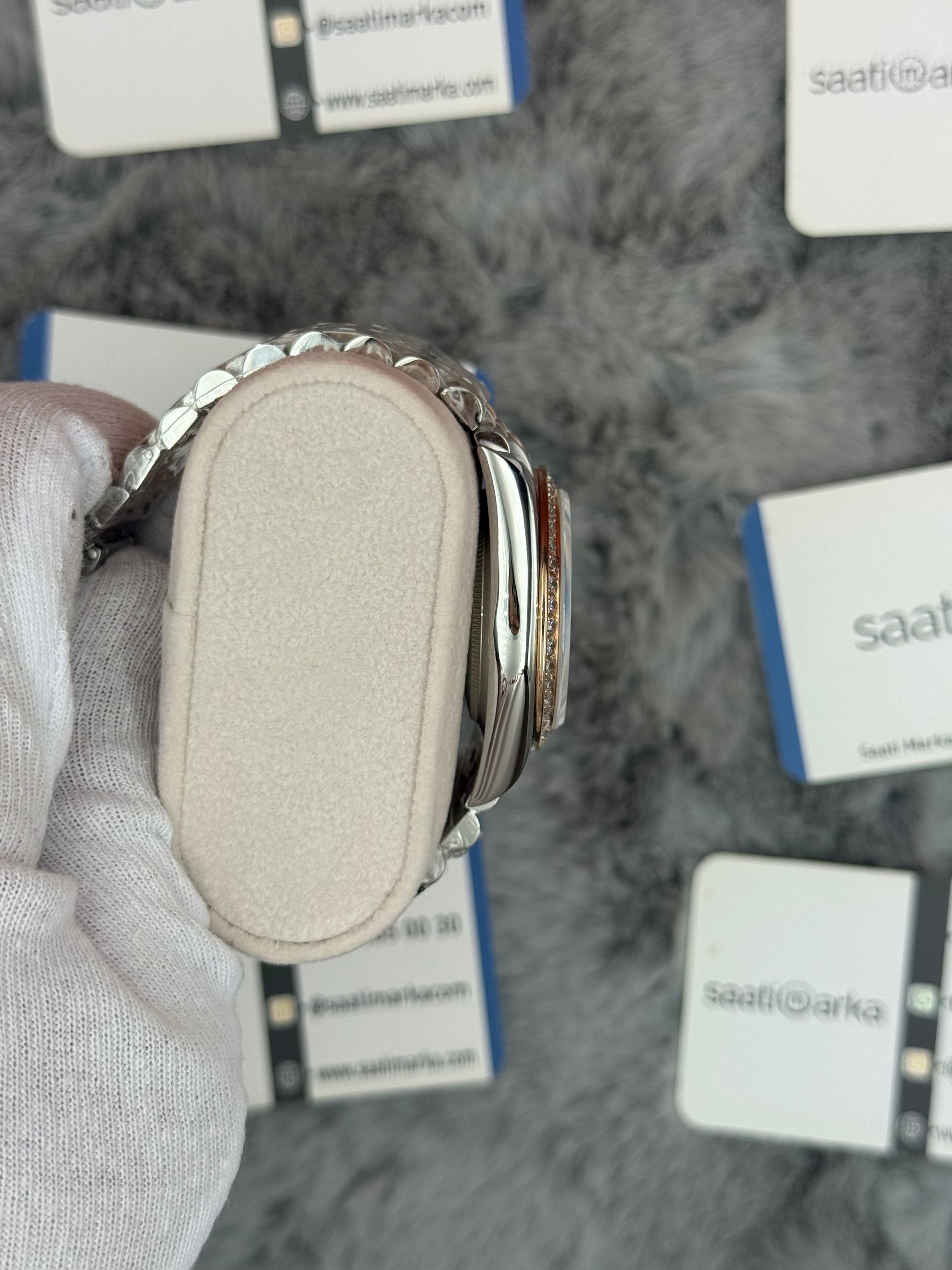 ROLEX Datejust 36mm beyaz kadran taşlı bezel silver kasa rose silver jubilee kordon