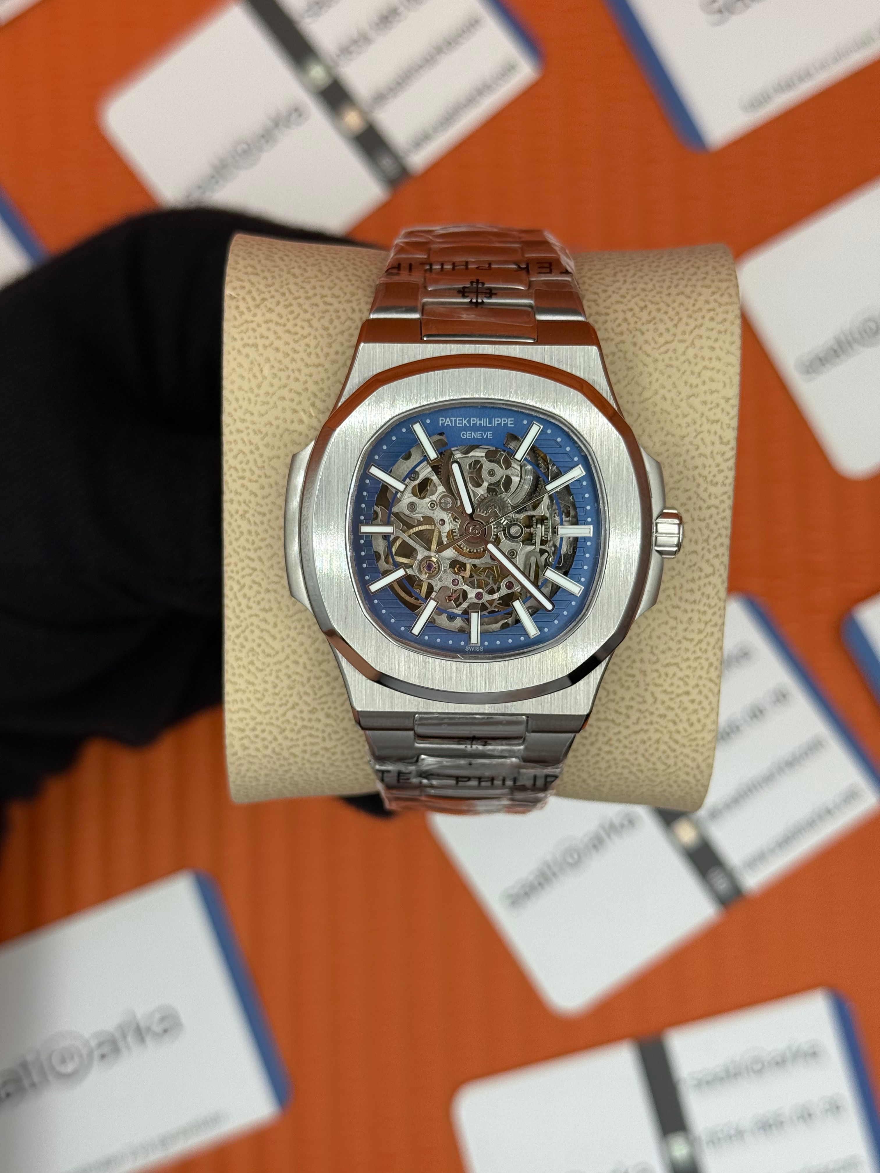 PATEK PHILIPPE SKELETON MAVİ KADRAN SİLVER KASA-KORDON 40MM
