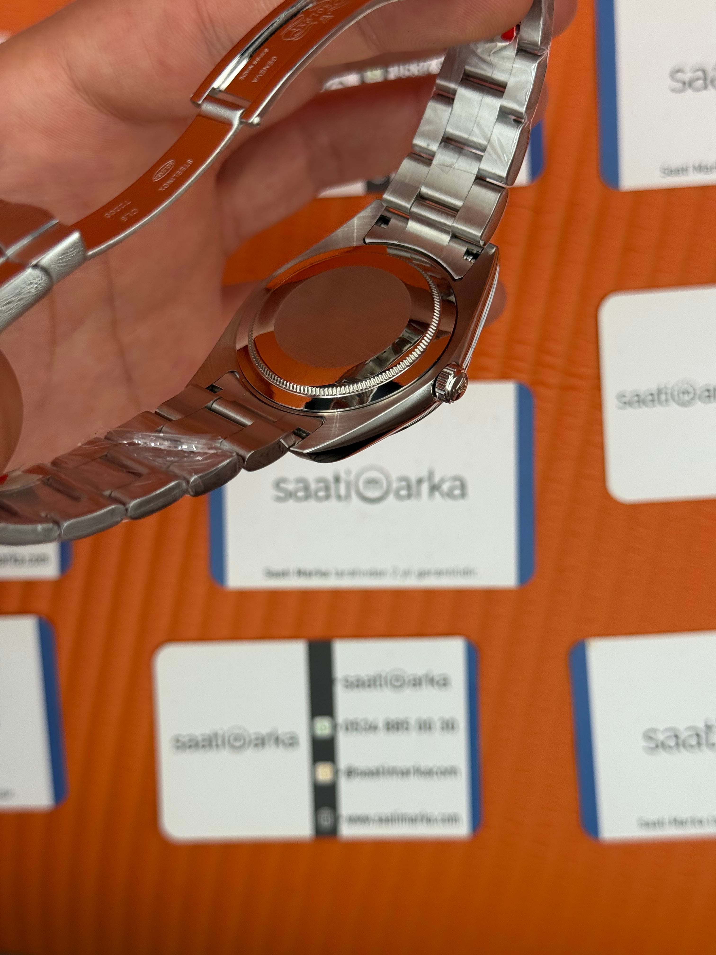 ROLEX oyster perpetual vişne kadran silver kasa kordon erkek kol saati