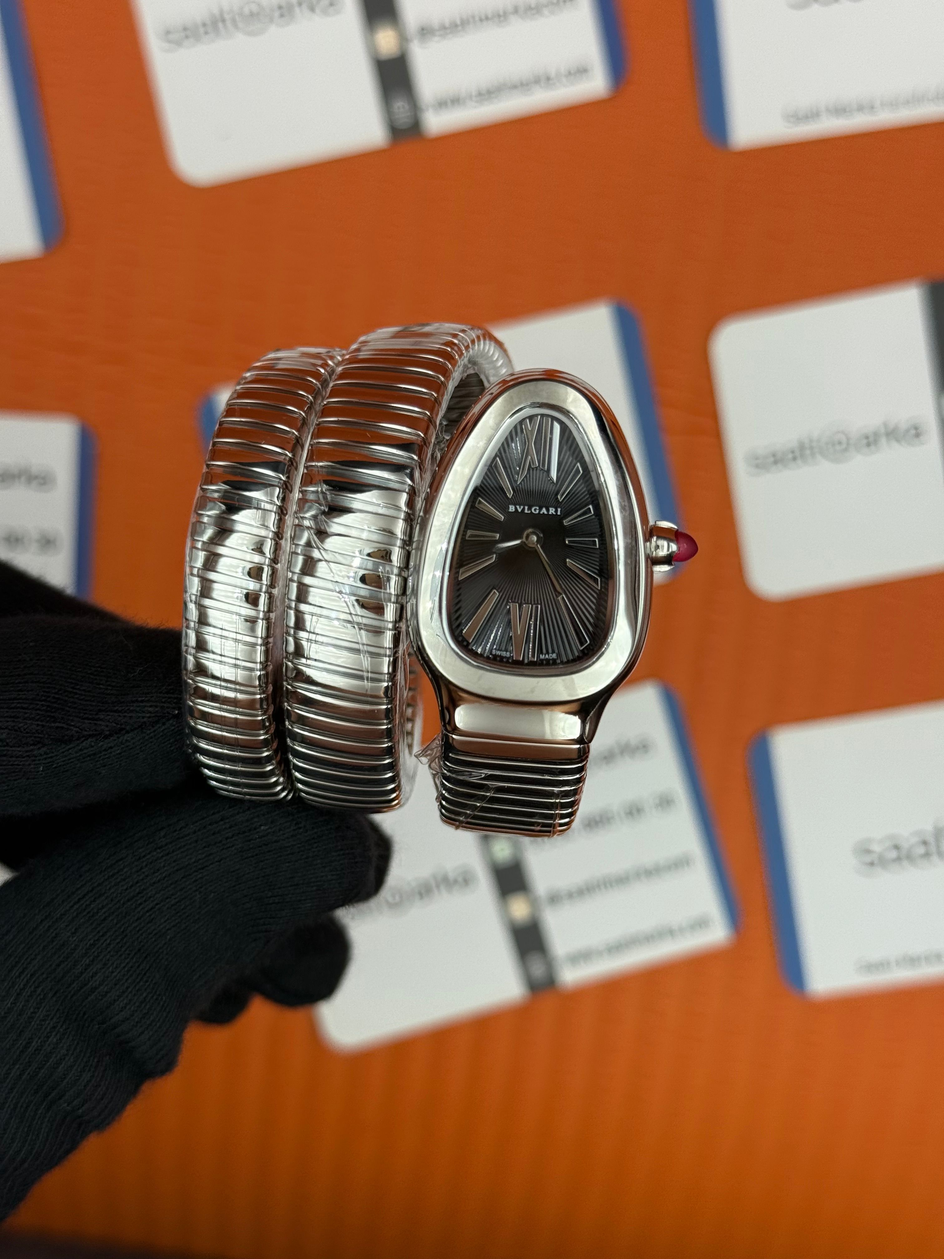 BVLGARİ serpenti çift sarma silver kordon siyah kadran kadın kol saati