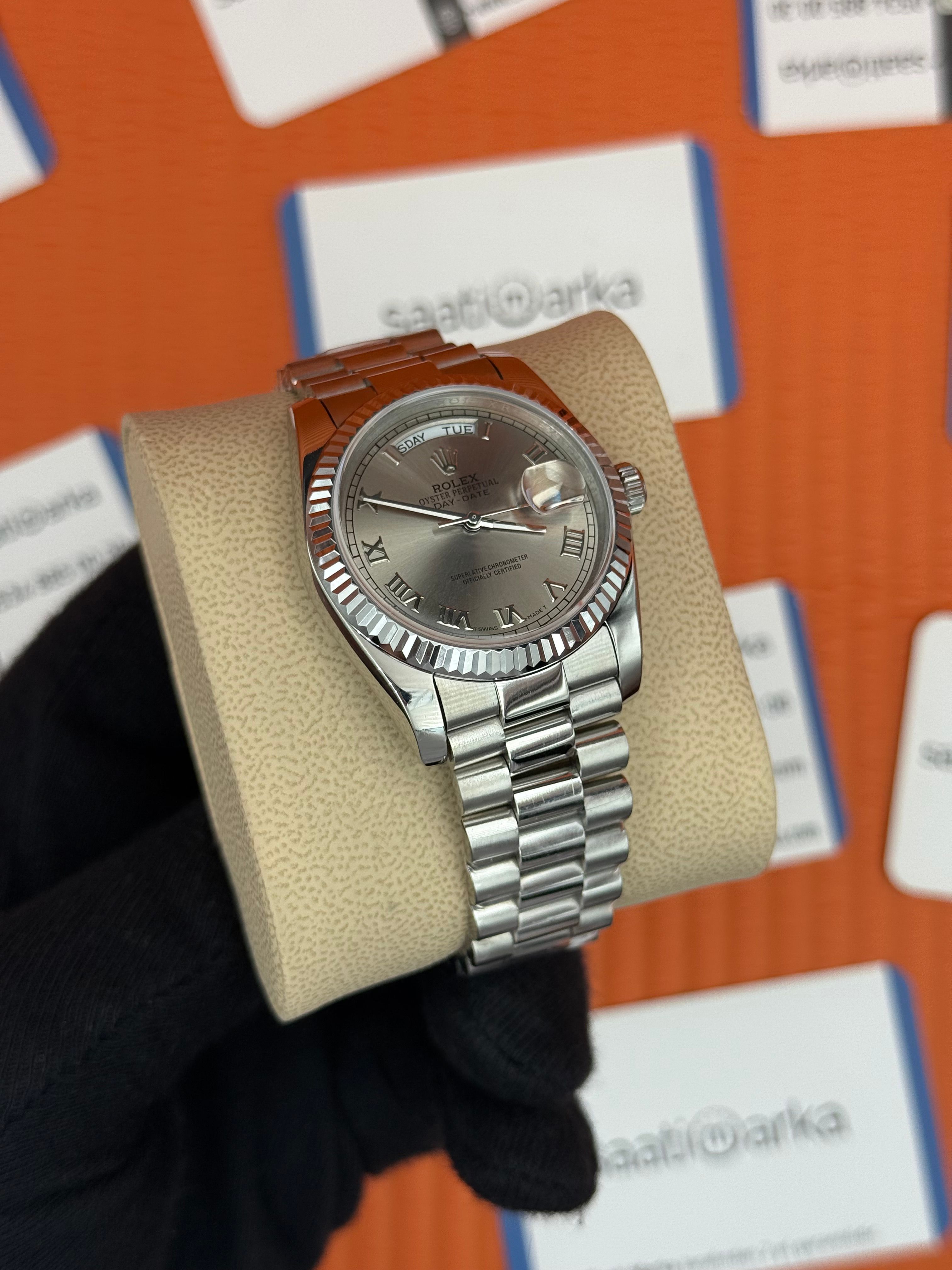 ROLEX day date 36mm gri kadran silver president kordon