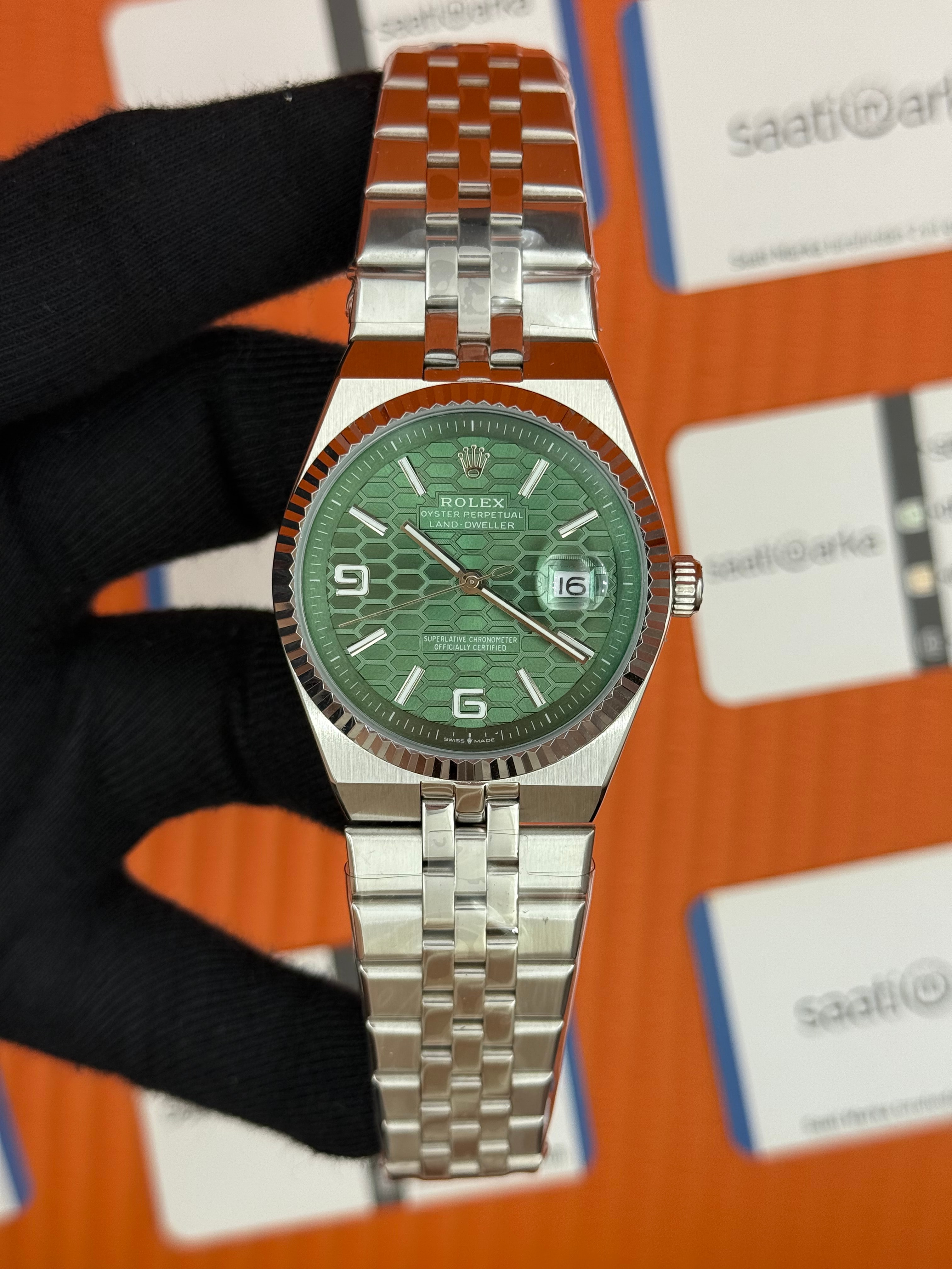 ROLEX land dweller 40mm yeşil kadran silver kasa kordon oystersteel erkek kol saati