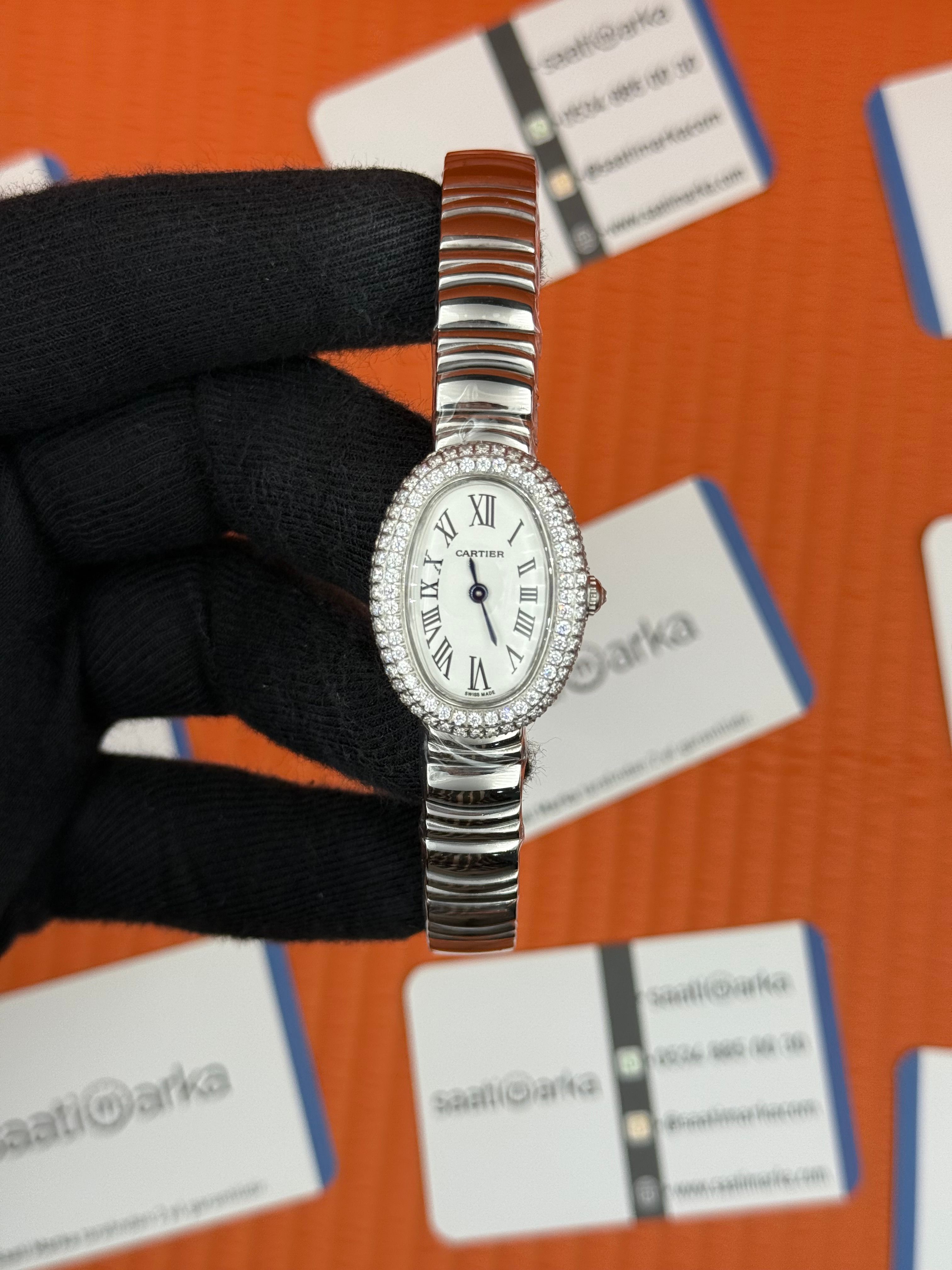 CARTIER Baignoire 31mm taşlı bezel silver kasa-kordon