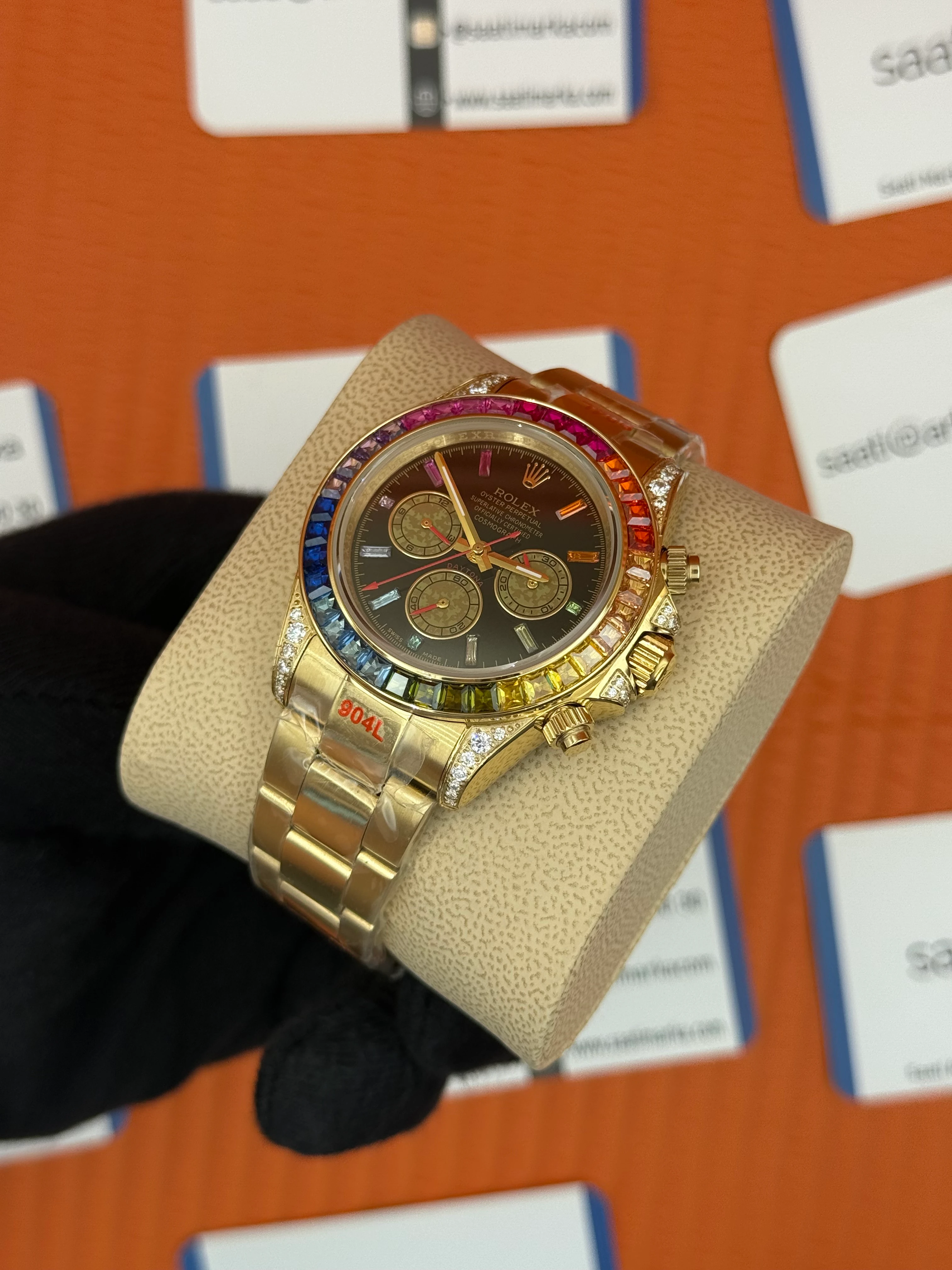 ROLEX Daytona rainbow black dial gold kasa-kordon