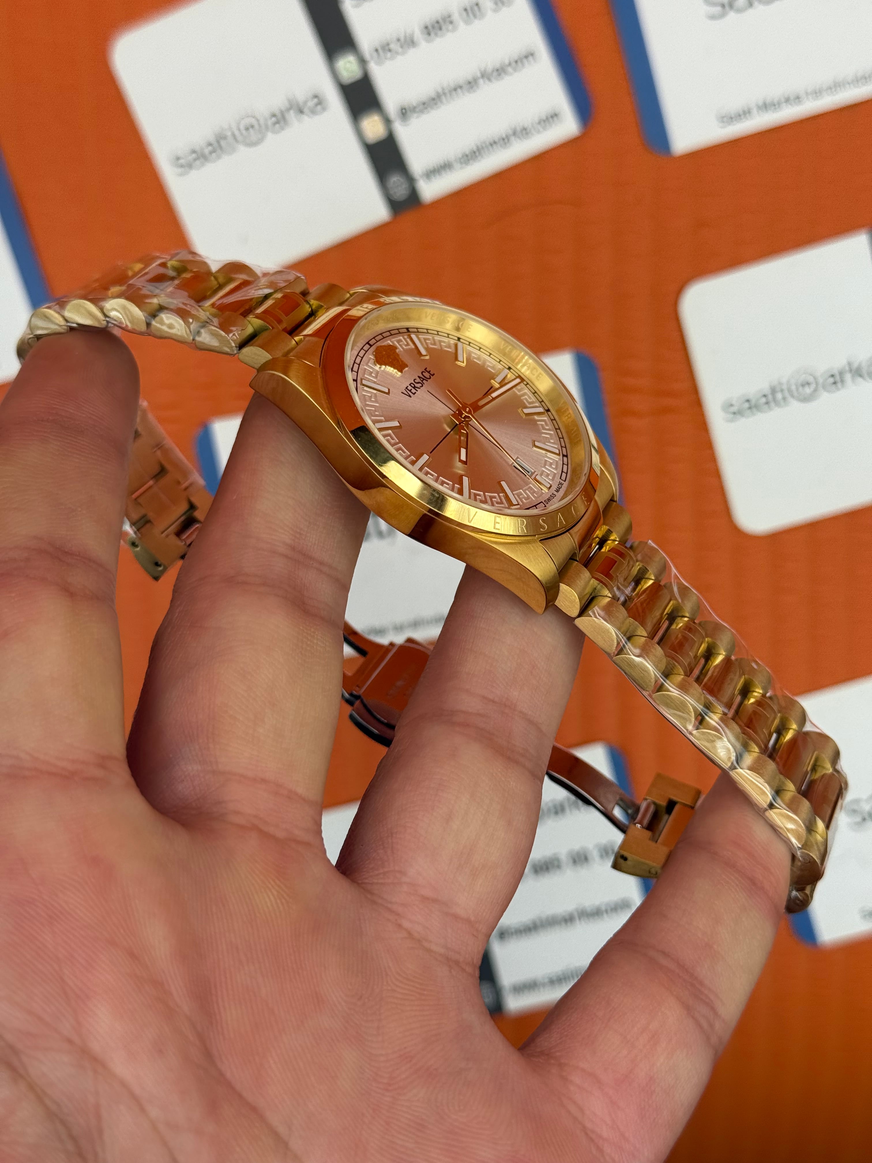 VERSACE 40mm beyaz kadran gold kasa kordon erkek kol saati