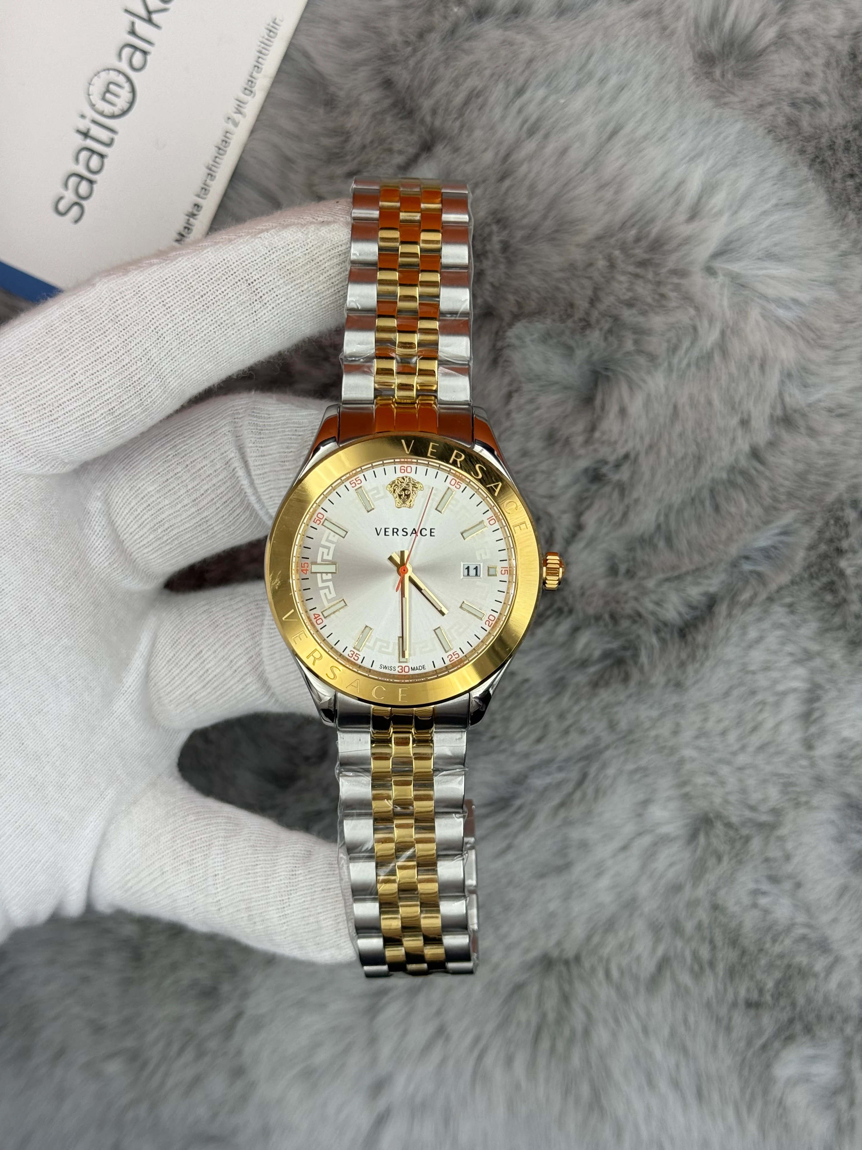 VERSACE 42MM BEYAZ KADRAN GOLD SİLVER KASA KORDON ERKEK KOL SAATİ