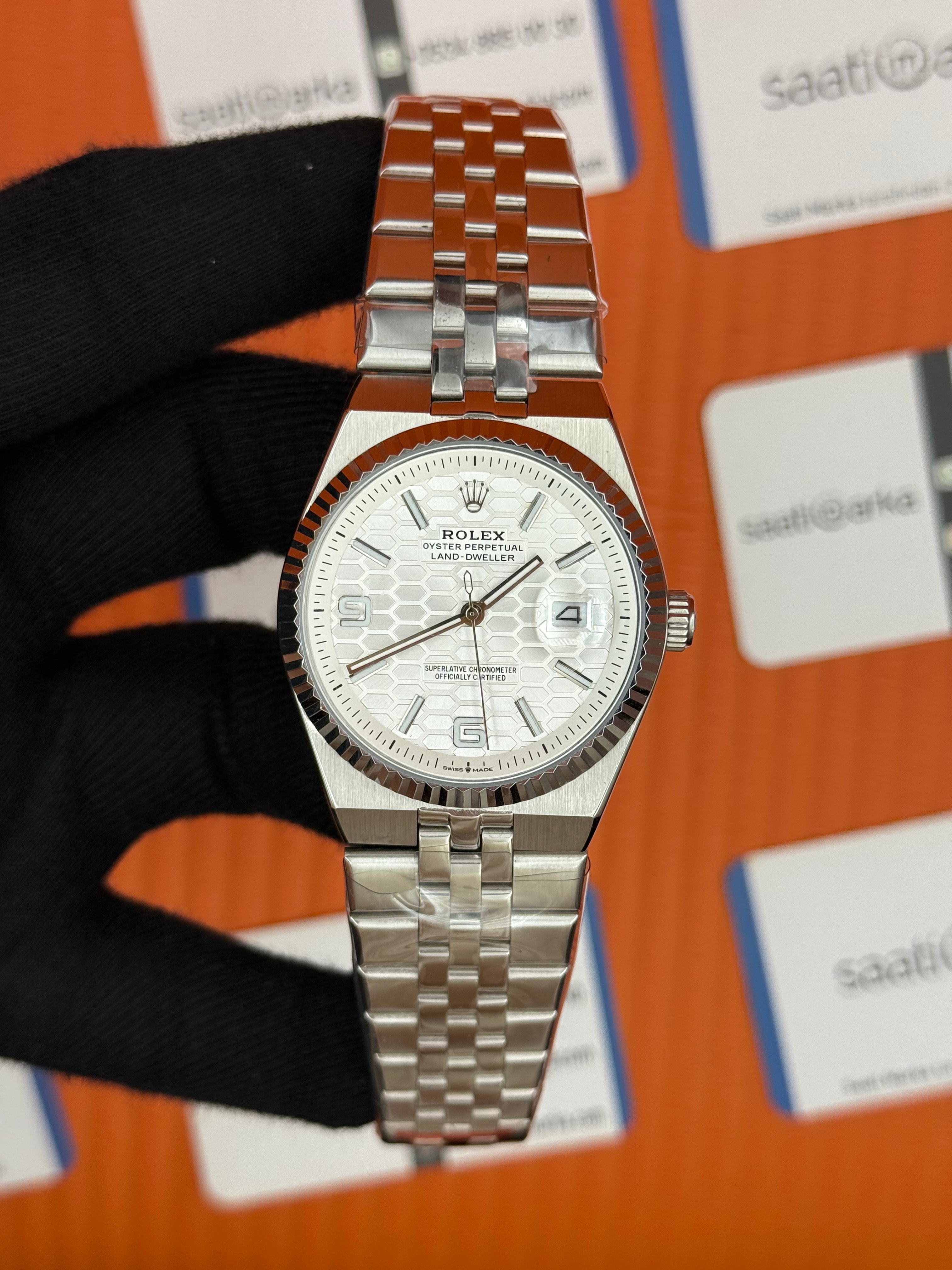 ROLEX land dweller 40mm beyaz kadran silver kasa kordon oystersteel erkek kol saati