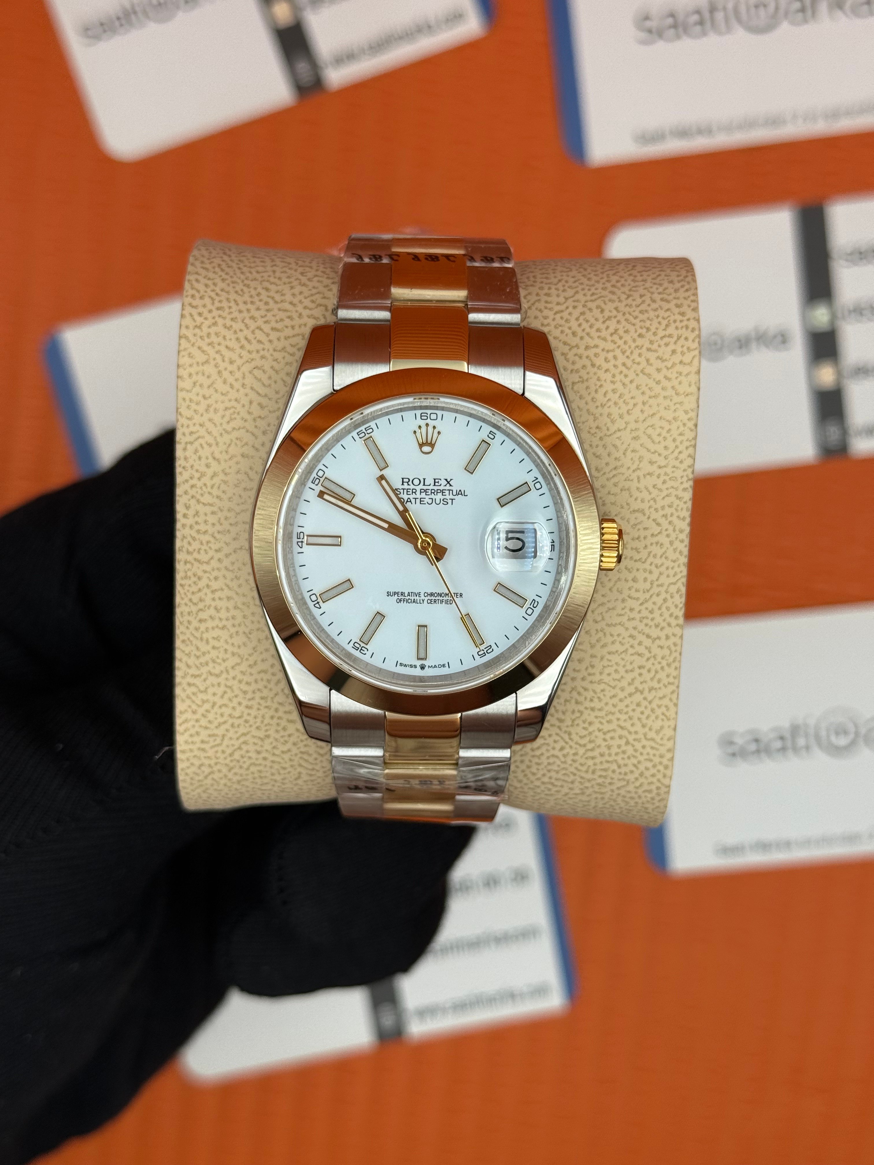 ROLEX Datejust white dial gold silver kasa-kordon oyster