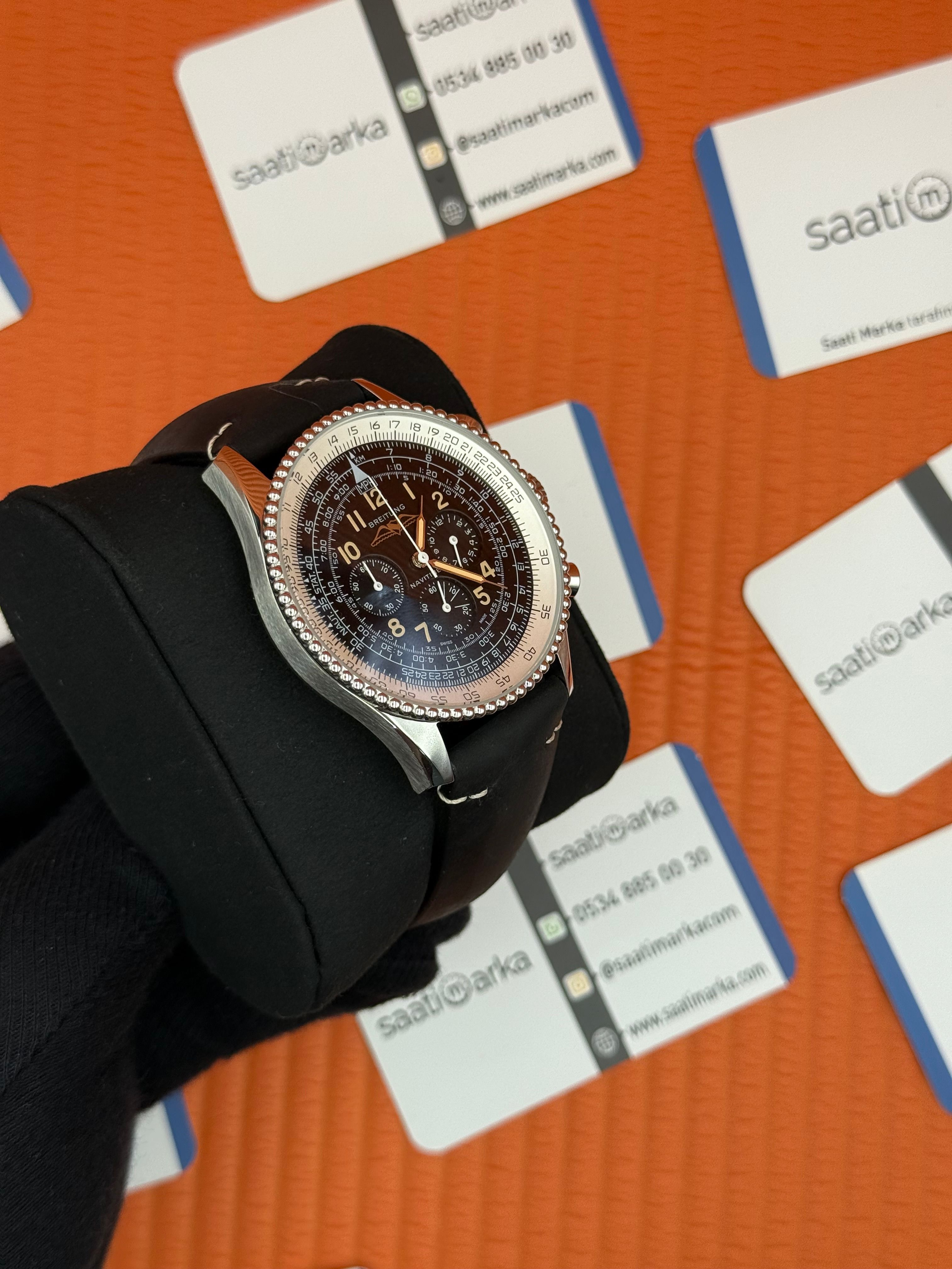 BREITLING Navitimer siyah deri kordon siyah kadran çelik kasa