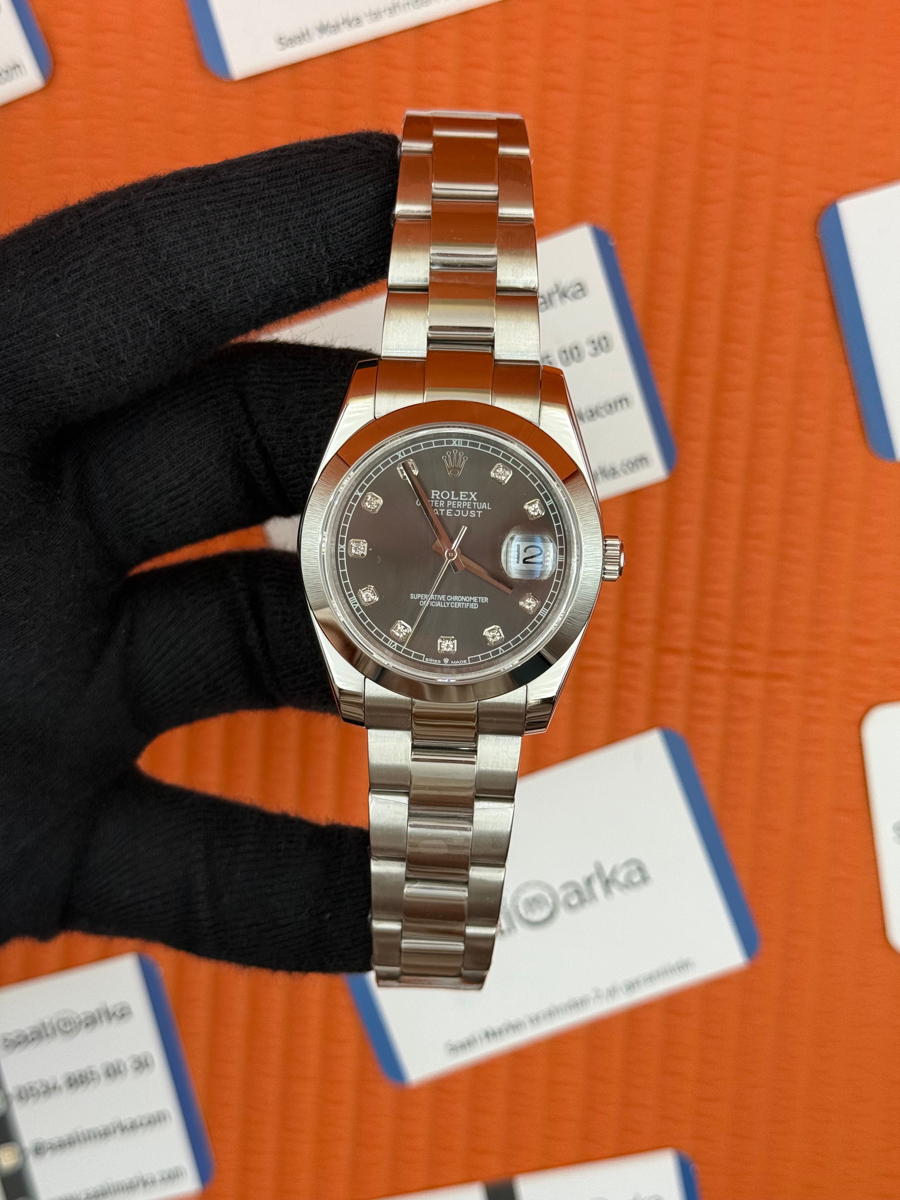 ROLEX Datejust baget taşlı grey dial silver oyster kordon