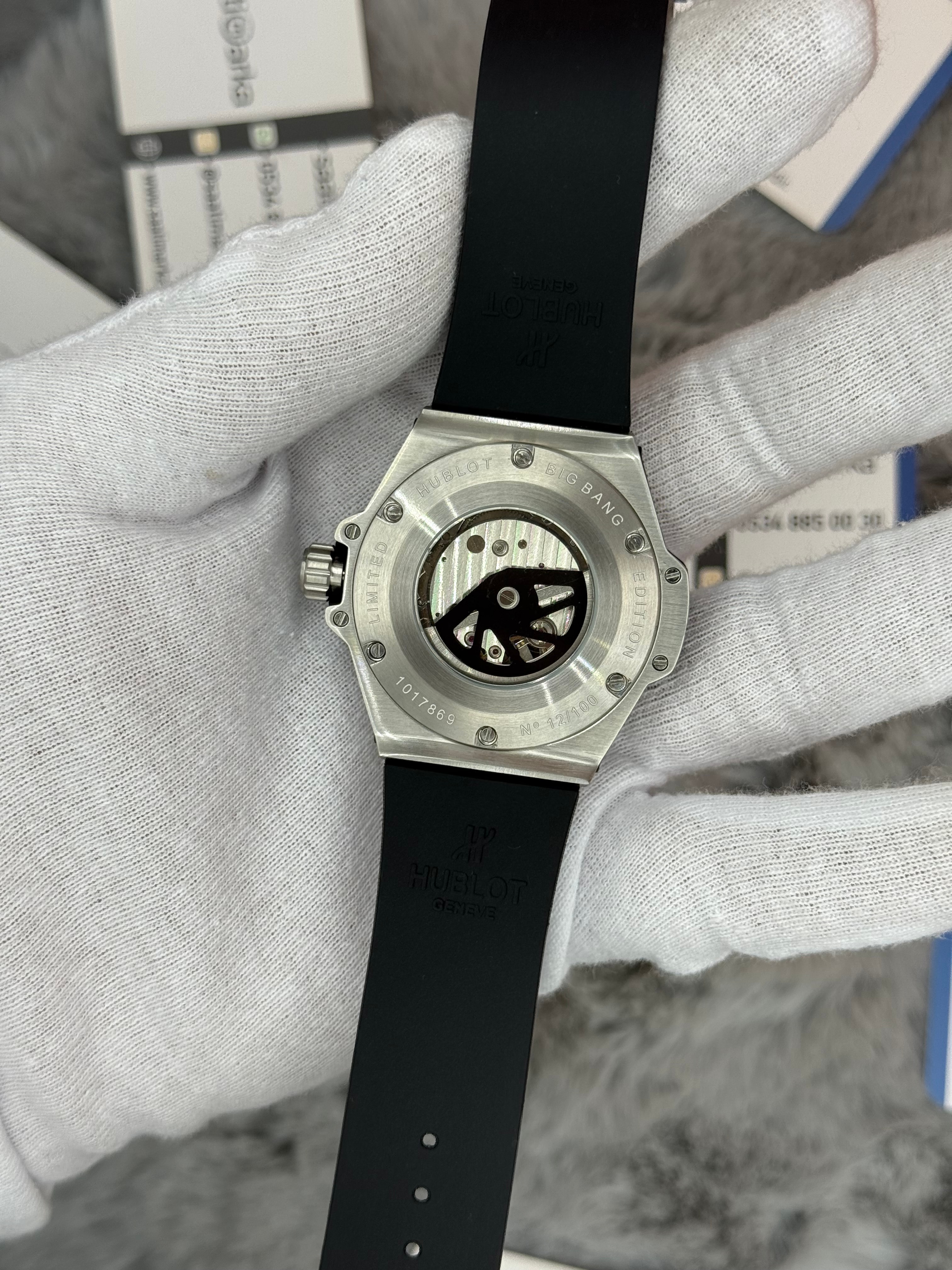 HUBLOT big bang tourbillon 42mm silver kasa siyah kauçuk kordon erkek kol saati
