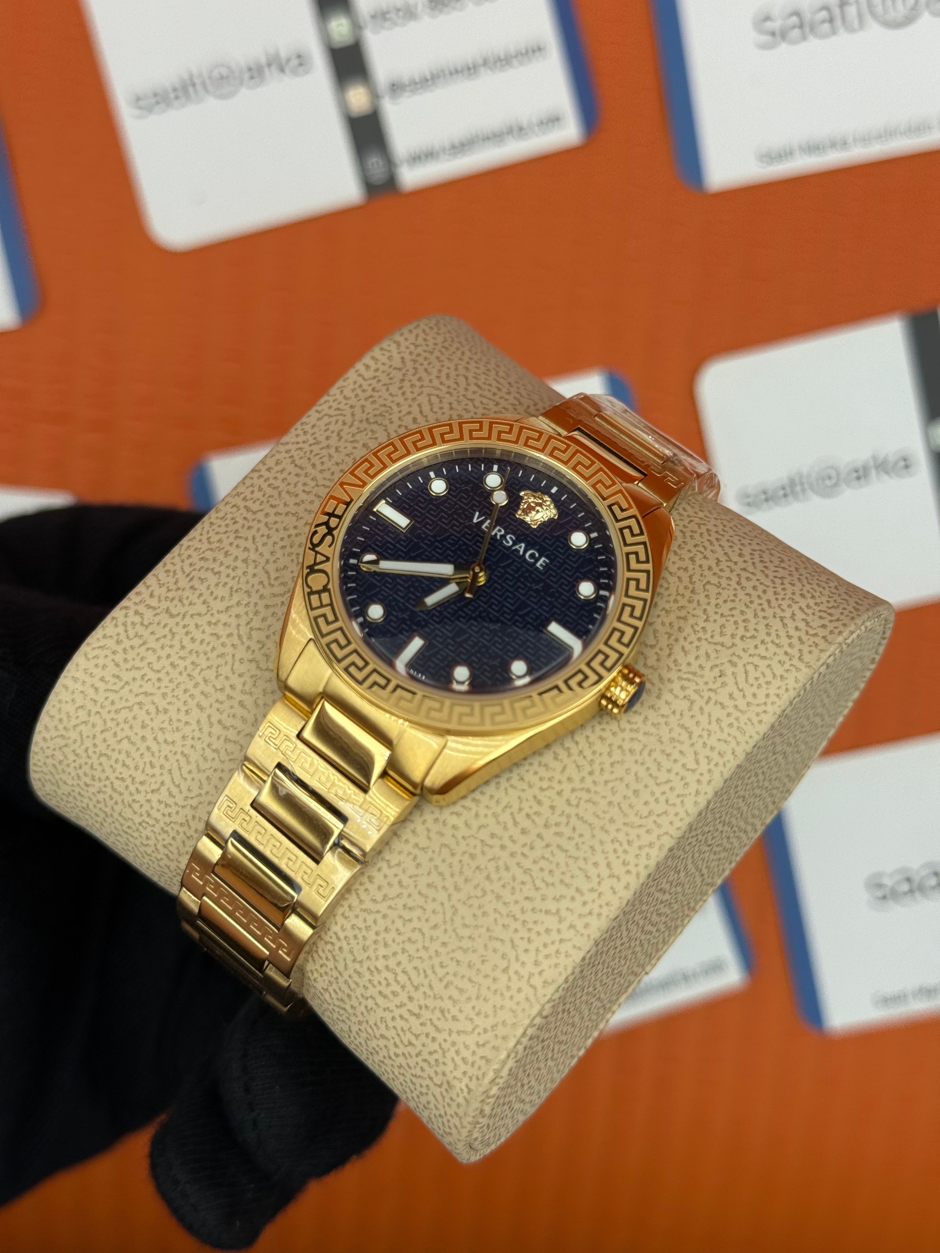 VERSACE lacivert kadran gold kasa kordon kadın kol saati