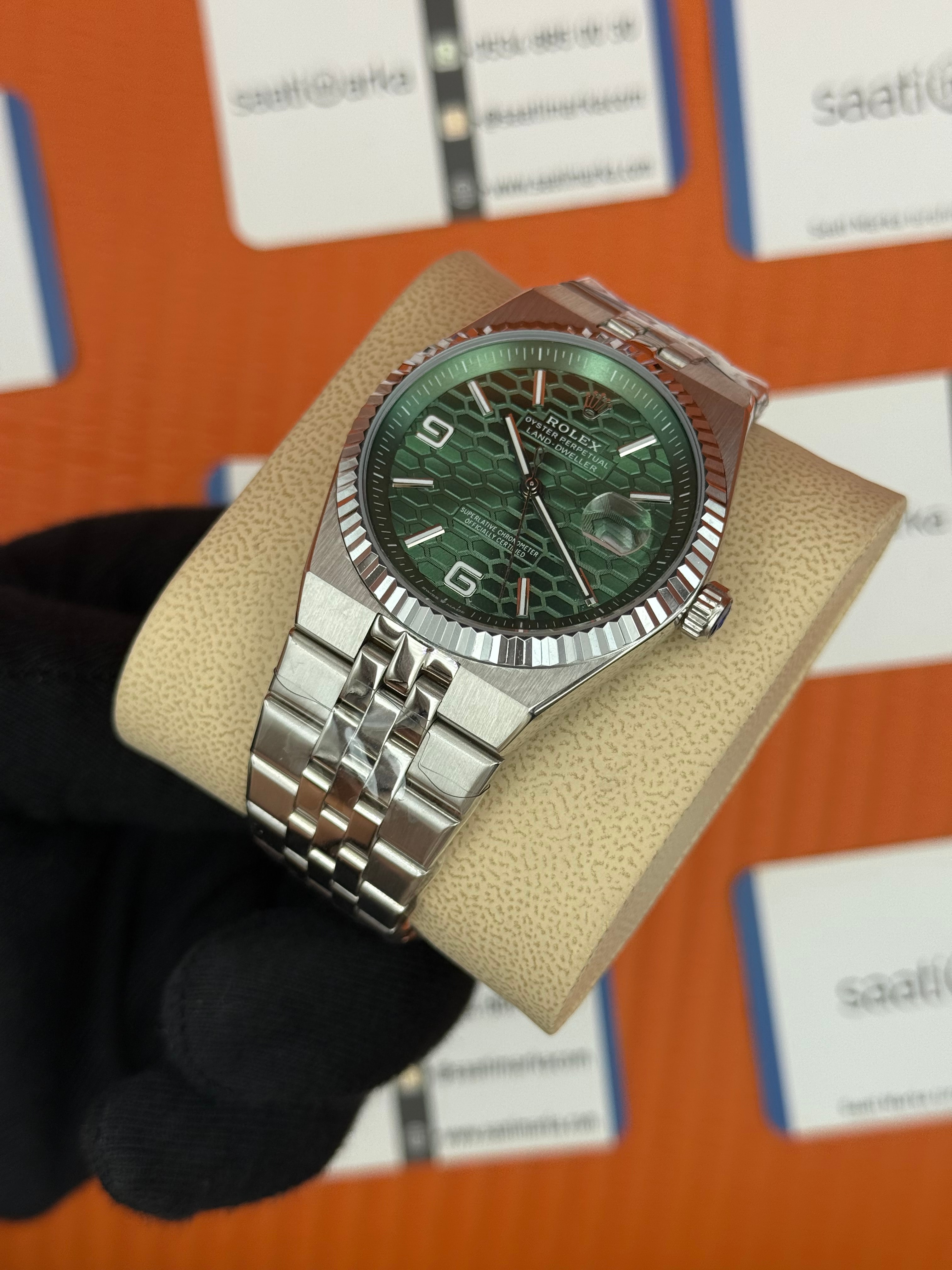 ROLEX land dweller 40mm yeşil kadran silver kasa kordon oystersteel erkek kol saati